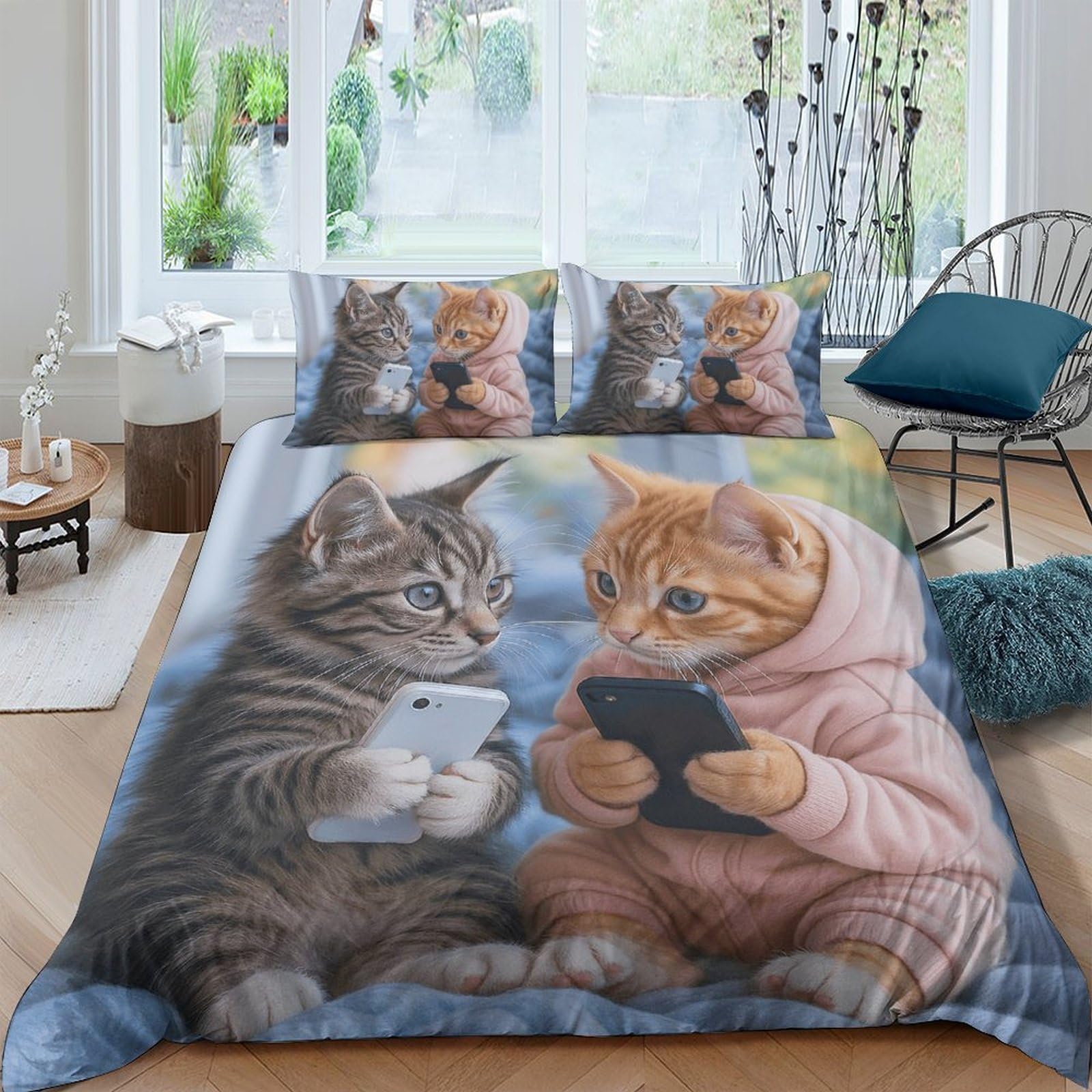 Ctjqhvkz Style-7 3D Printed Cat Lovers Fitted Sheet Microfiber Soft Cartoon Kittens Bed Cover, Anti-Slip, Machine Washable For Bedroom Decor Single（135X200cm）