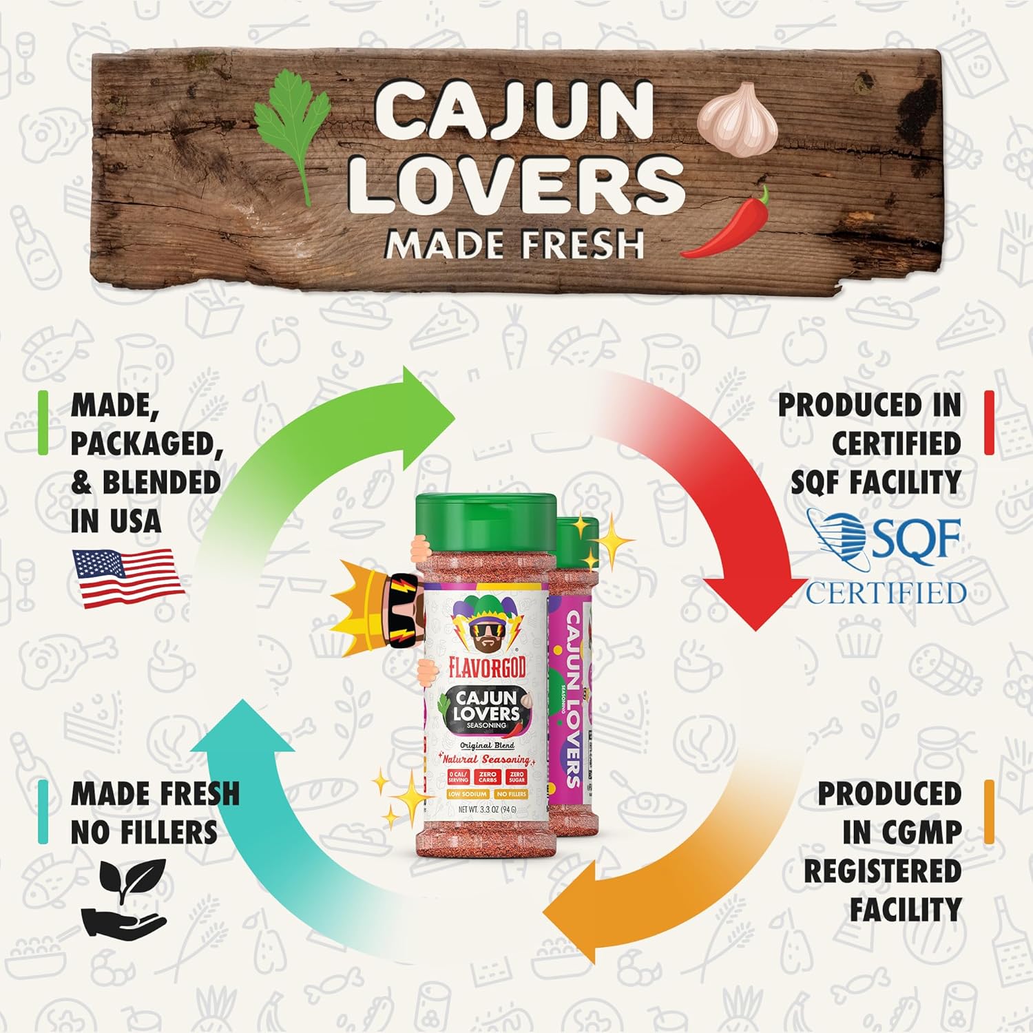 Flavor God 2 Bottles Cajun Lovers Seasoning Mix Natural Healthy Spice Blend For Grilling Chicken, Beef, Seafood, Vegetables, Salad, Tacos & Pizza, Kosher, Gluten & Dairy Free, Vegan Keto Friendly
