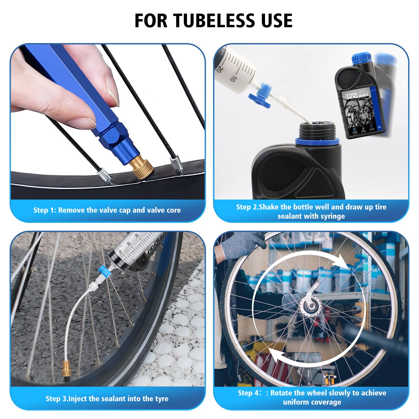 Tubeless Milch, 500ml di sigillante Tubeless e siringa sigillante Tubeless sigilla rapidamente fori fino a 7mm, sigillante per pneumatici Tubeless kit di riparazione per MTB, pneumatici da