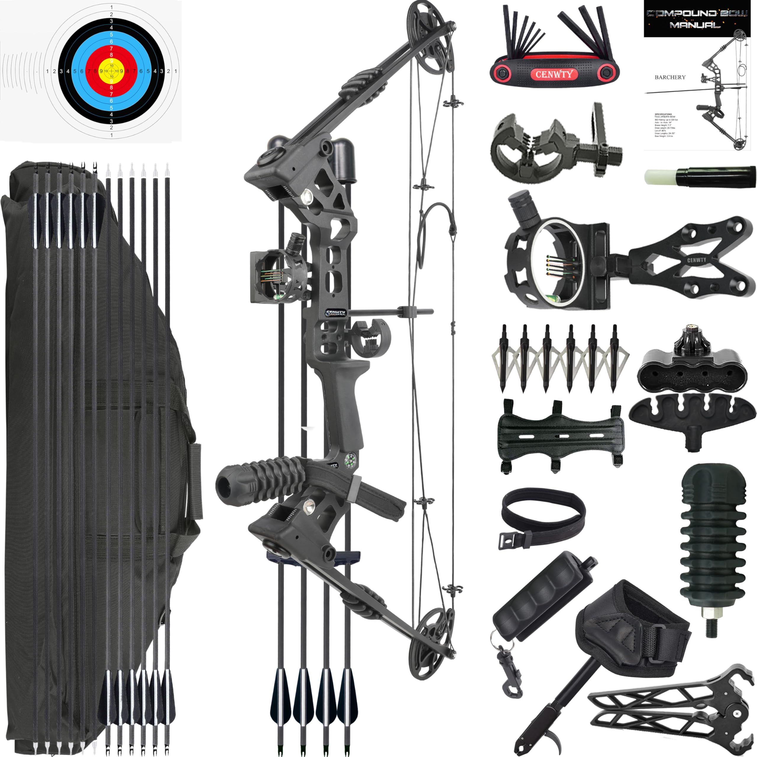 Archery Compound Bow Set 20-70 LBS, Draw Length 24"-30", up to IBO 320 fps, Hunting Compound Bow with All Accessories for Archery Hunting Target Shooting Practice RTH