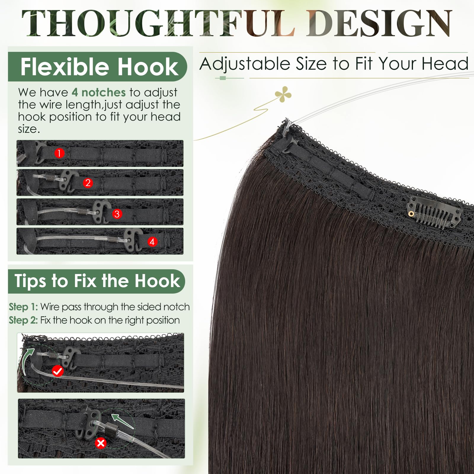 Elailite Hair Extensions Real Human Hair One Piece Secret Wire Clip in Headband Extension Invisible Straight - Image 4