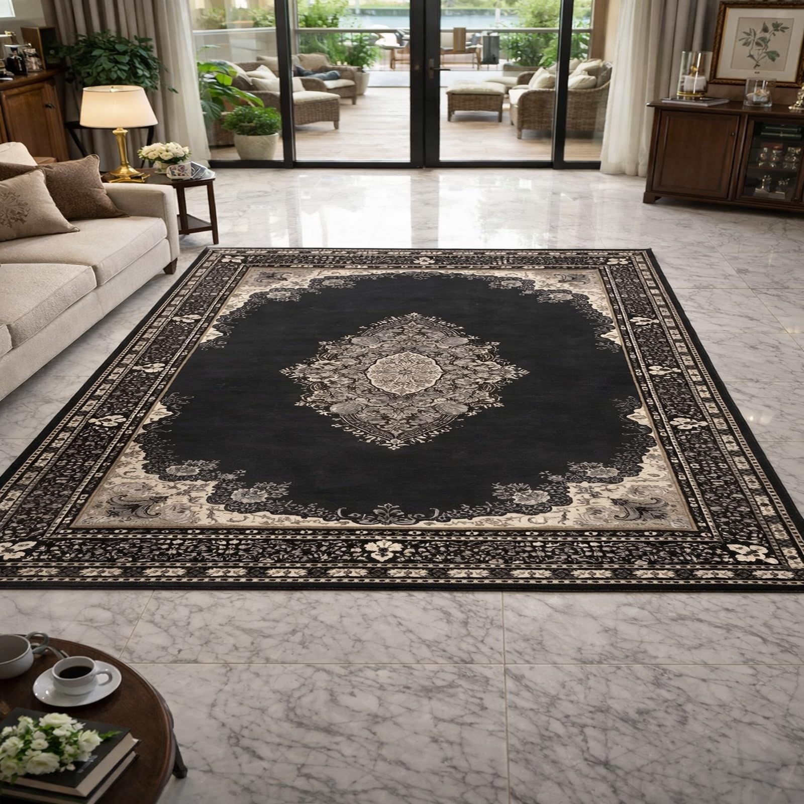 Alfombras extragrandes negras tradicionales de diseño suave Rururug