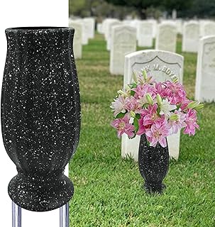 Cemetery Vase, Black Plastic, Modern Cylindrical Vase with Ground Spike, Ideal for Tombstone Markers, Honoring The Loss of Loved Ones