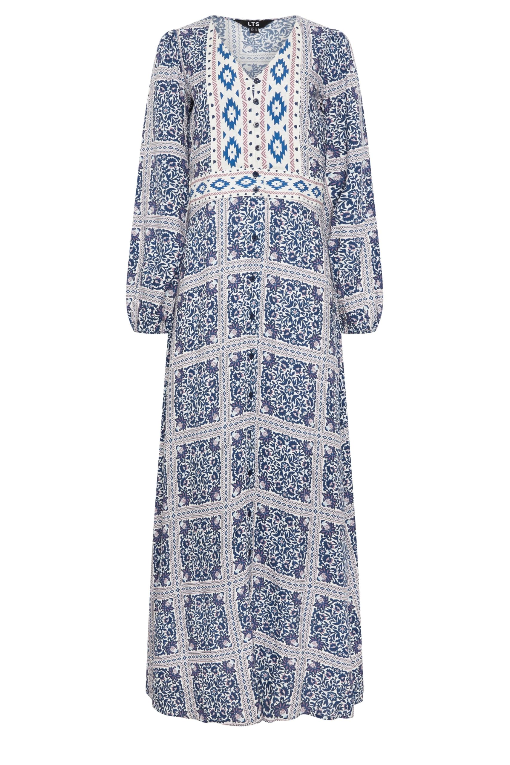 Long Tall Sally Women's Blue - Lts Tall Tile Print Button Maxi Dress