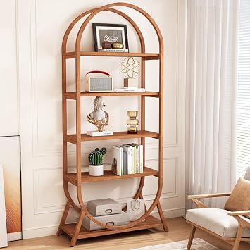 Tribesigns 5-Tier Open Bookshelf, 70.8 Tall Arched Bookcase, Modern Brown Storage Bookshelves, Freestanding Display Rack Shelving Unit for Office, Bedroom, Living Room, Easy Assembly