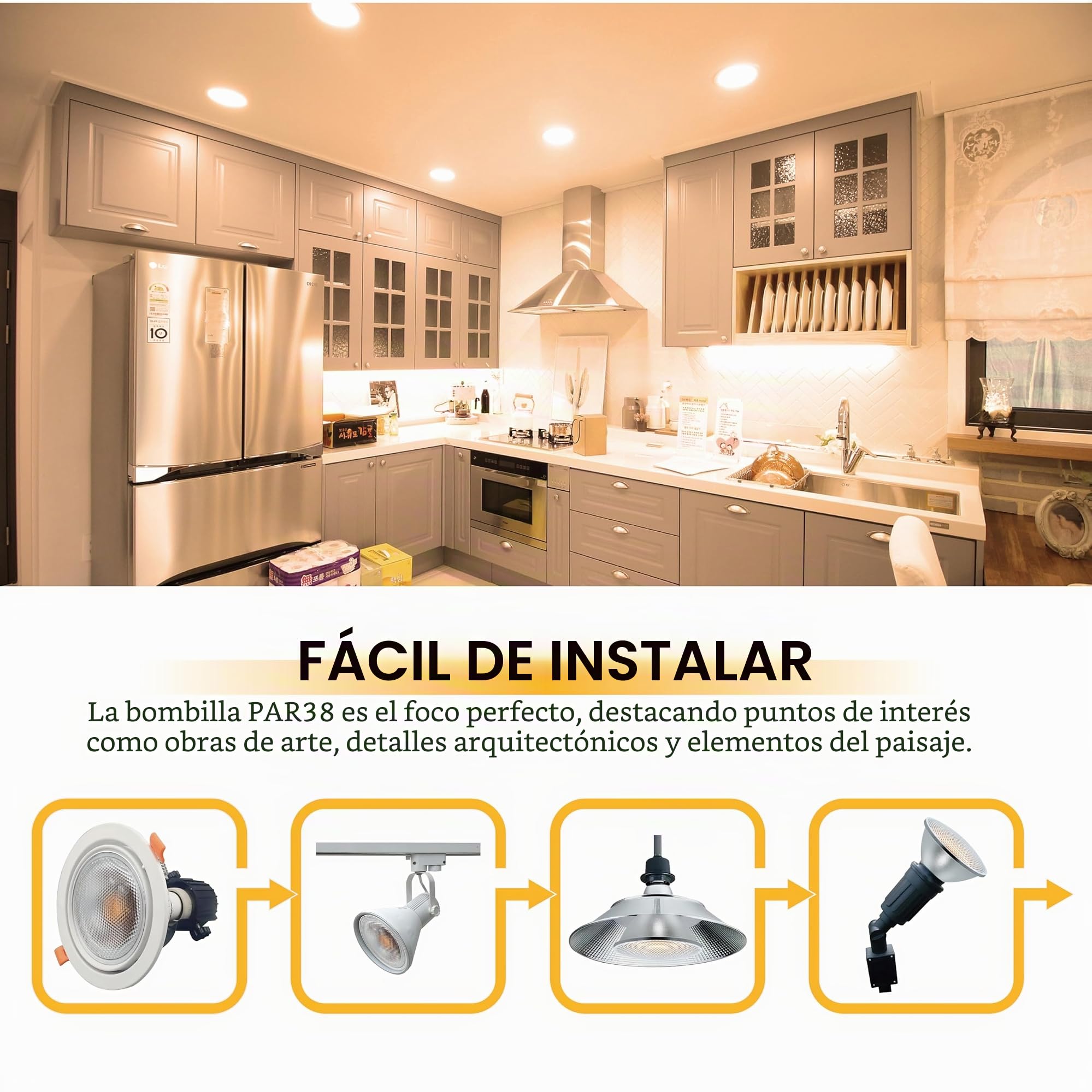 EACLL IP65 Bombillas LED PAR38 E27 Blanco Cálido 18W Equivalente 120W Halógena, Pack de 4, Focos Sin Parpadeo AC 230V, 3000K 1700 Lúmenes 60 ° Spotlight, Lámpara Reflectora No Regulable