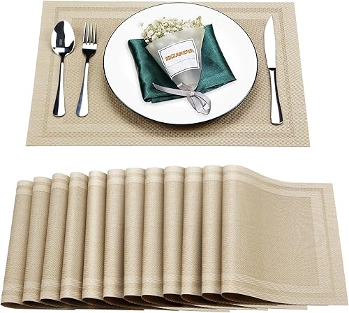 Miniatura 16 de Juego de 6 manteles individuales, lavables, resistentes al calor y a las manchas para interiores y exteriores, manteles individuales de vinilo Negro