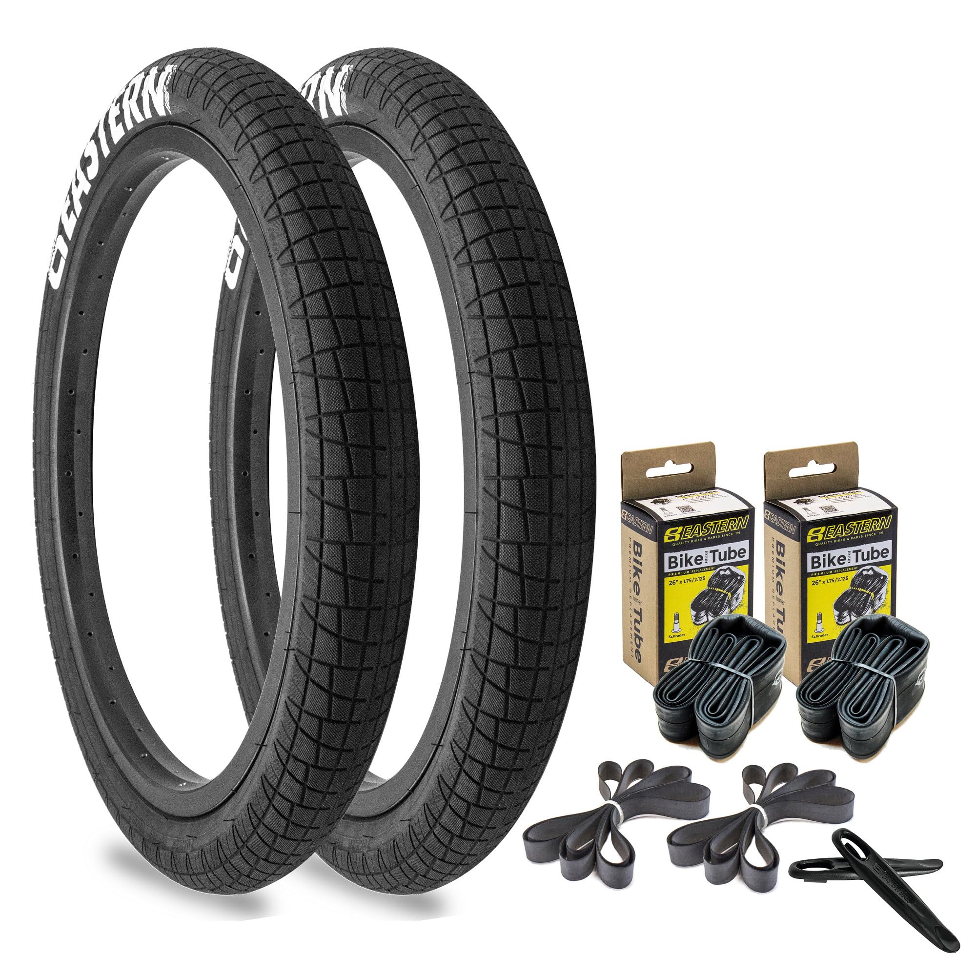 Eastern Bikes Throttle 20 inch BMX Tyres Available with or without Tubes, 2.2, 2.3 and 2.4 Inch Widths, White or Yellow Logo. (2.4" White Logo, 2 Pack With Tubes) — image 1