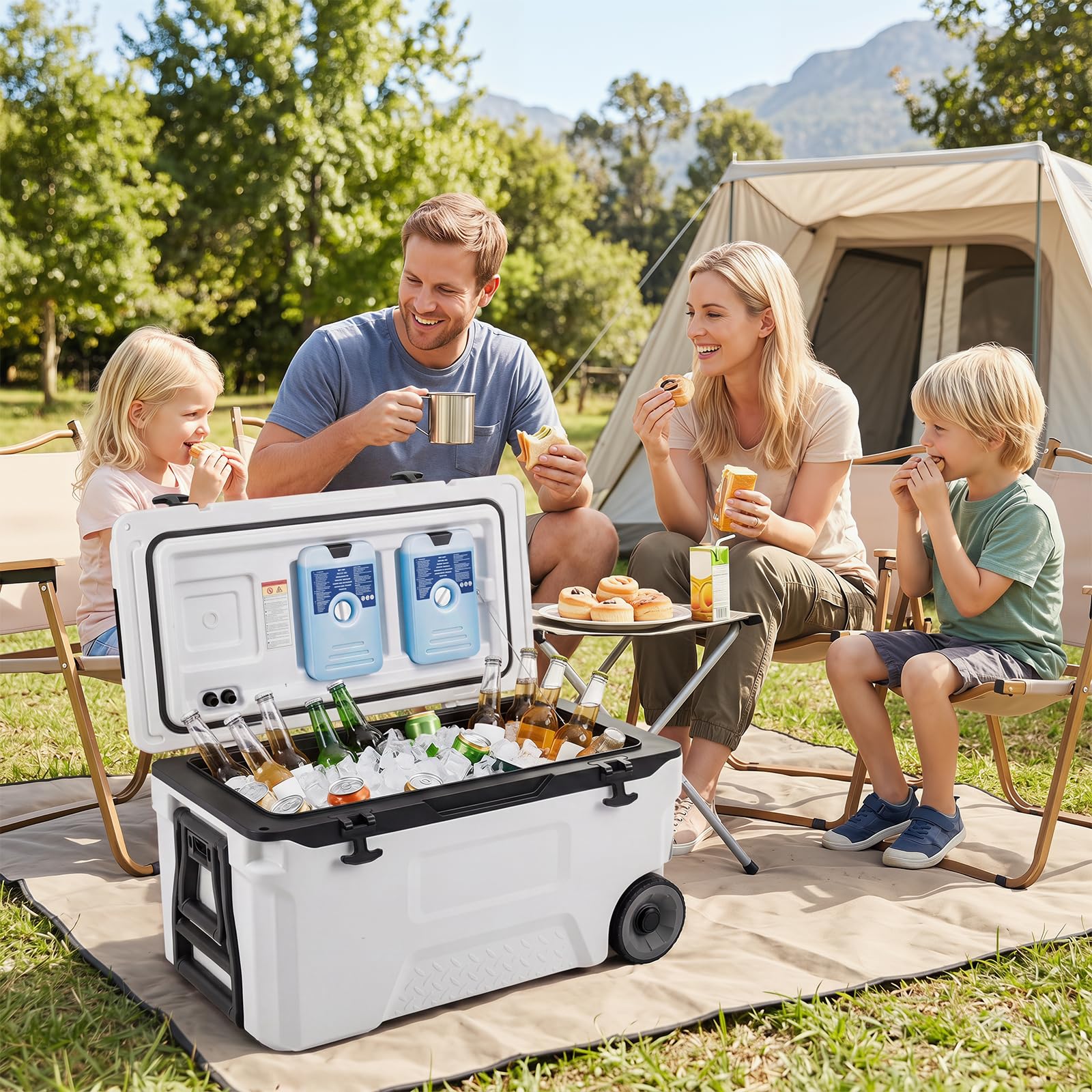 COSTWAY Nevera con Ruedas de 50/70L, Nevera Portátil con Carcasa Rígida HDPE, Interior Alimentario PP, Ventana Abatible, Portavasos, Cooler Portátil para Playa Camping