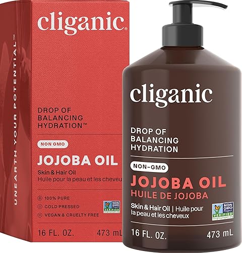Cliganic Aceite de jojoba sin OMG, a granel de 16 onzas | 100% puro para la piel, el cabello y la cara, prensado en frío, libre de hexano natural,