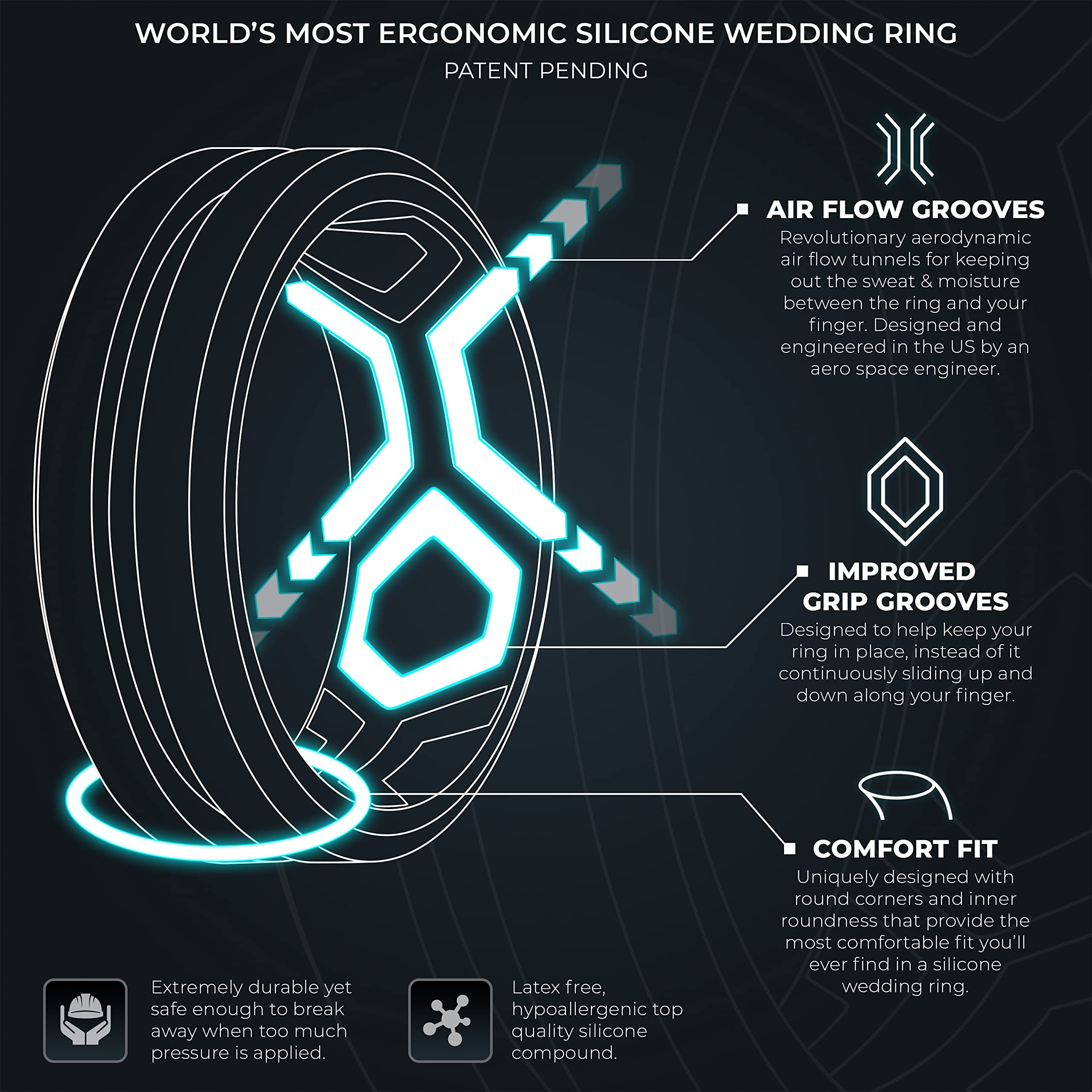 ThunderFit Silicone Wedding Rings for Men, Bevelled Breathable 2 Layers Midline 8.2mm Wide 2.5mm Thick - 1/2/3/4/5/6/7 Variety Multipack (Pack J - Size 13.5-14 (23mm))