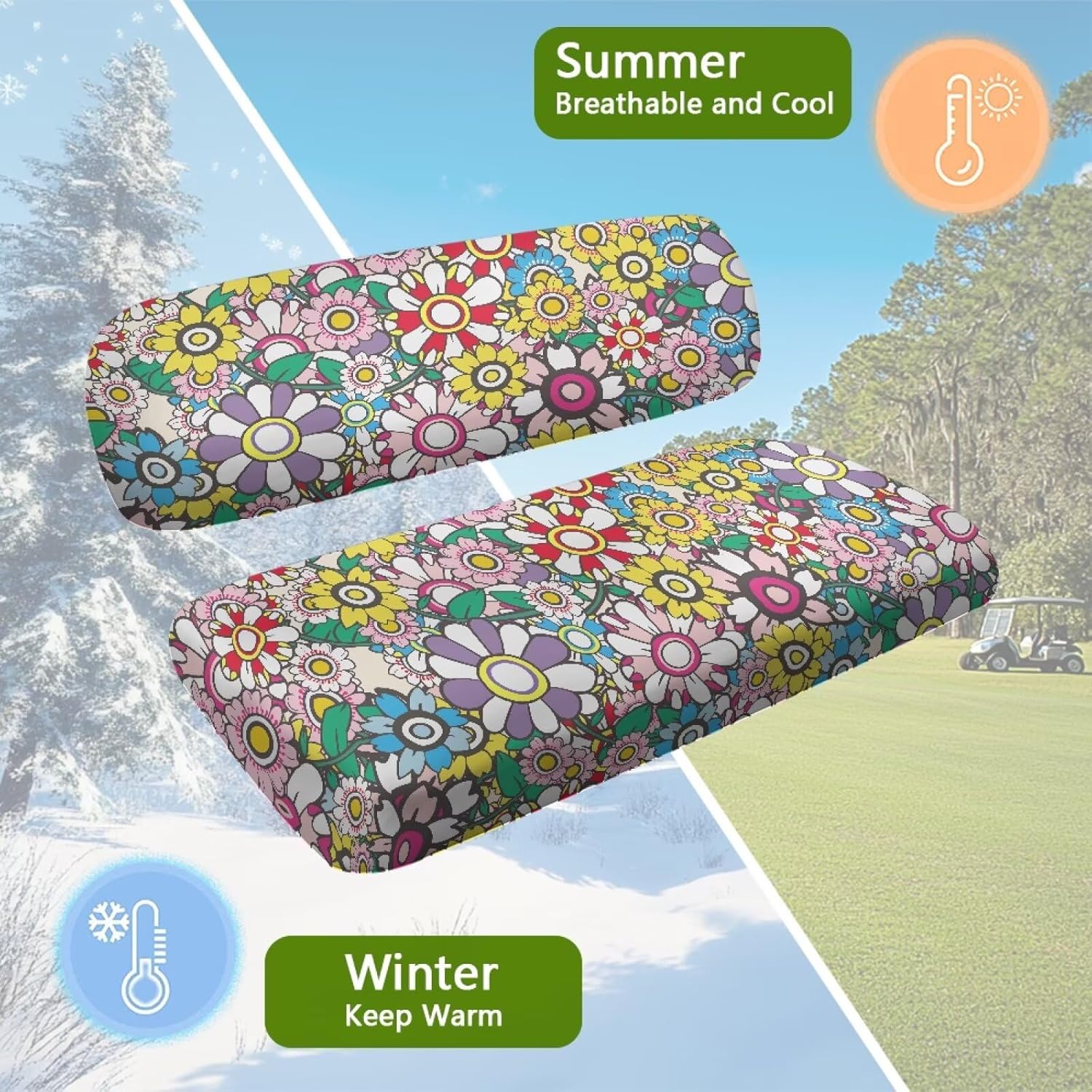 Tropical Flower Theme Golf Cart Seat Covers 2 Pcs Soft Golf Blanket Towel Universal for EZGO Club Car Keep Cool