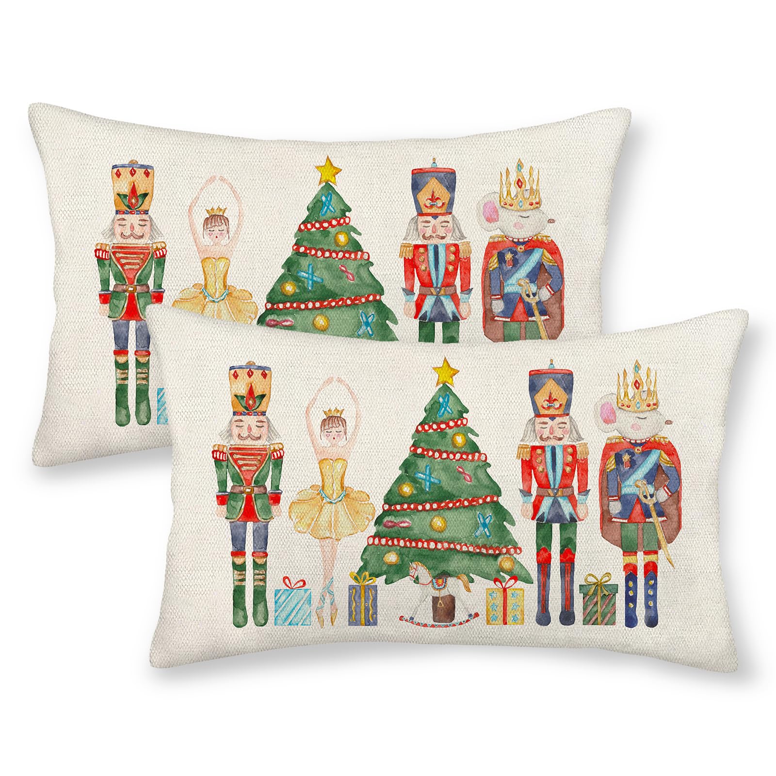 Christmas Pillow Covers 12x20 Set of 2 Nutcracker Christmas Decor Linen Pillowcase Christmas Decorative Throw Pillows Farmhouse Winter Holiday Decor Outdoor Cushion Covers for Couch Home Deocr