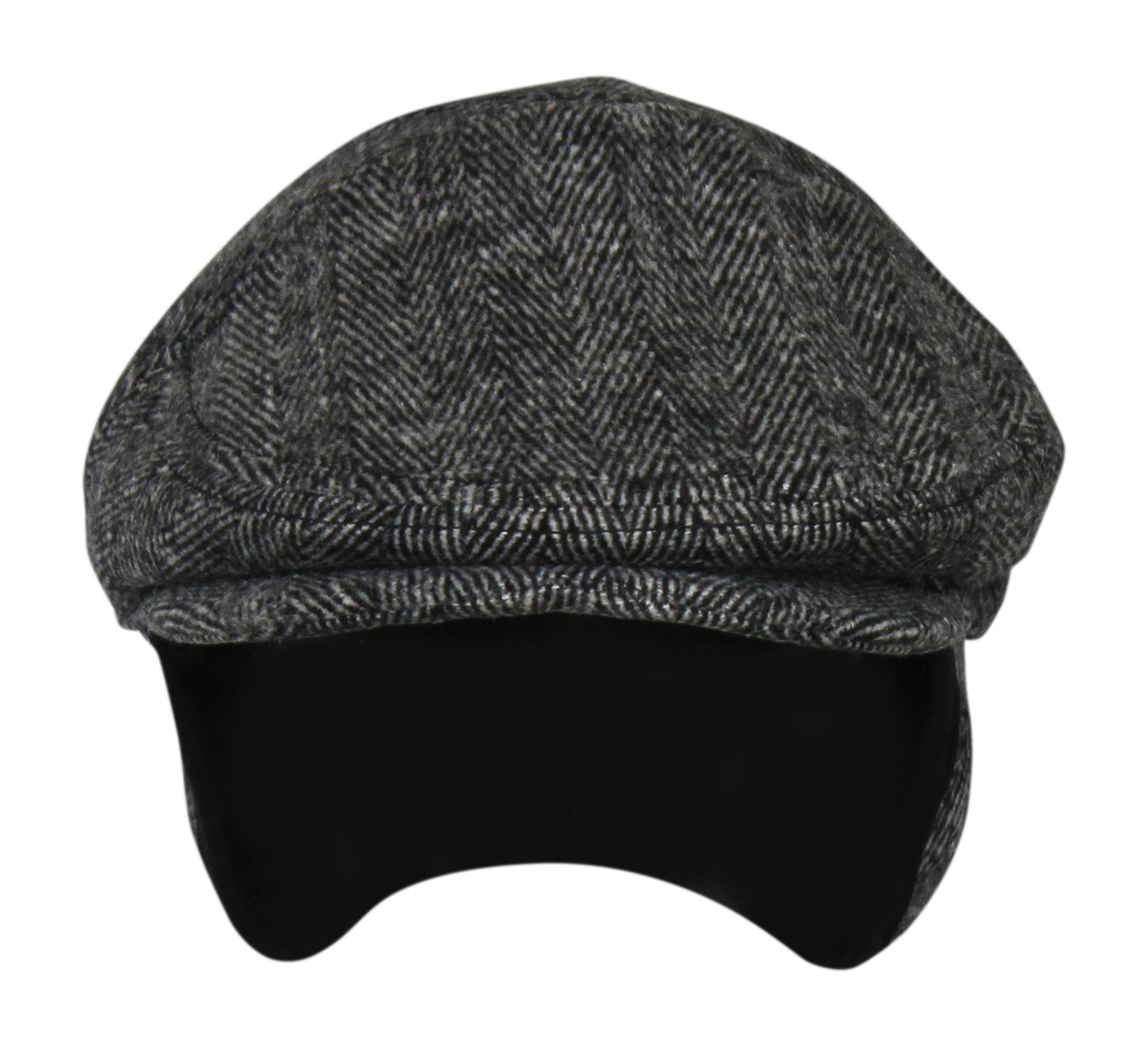 Folie Co. Large 100% Wool Herringbone Winter Ivy Cabbie Hat w/Earflaps â€“ Driving Hat Grey