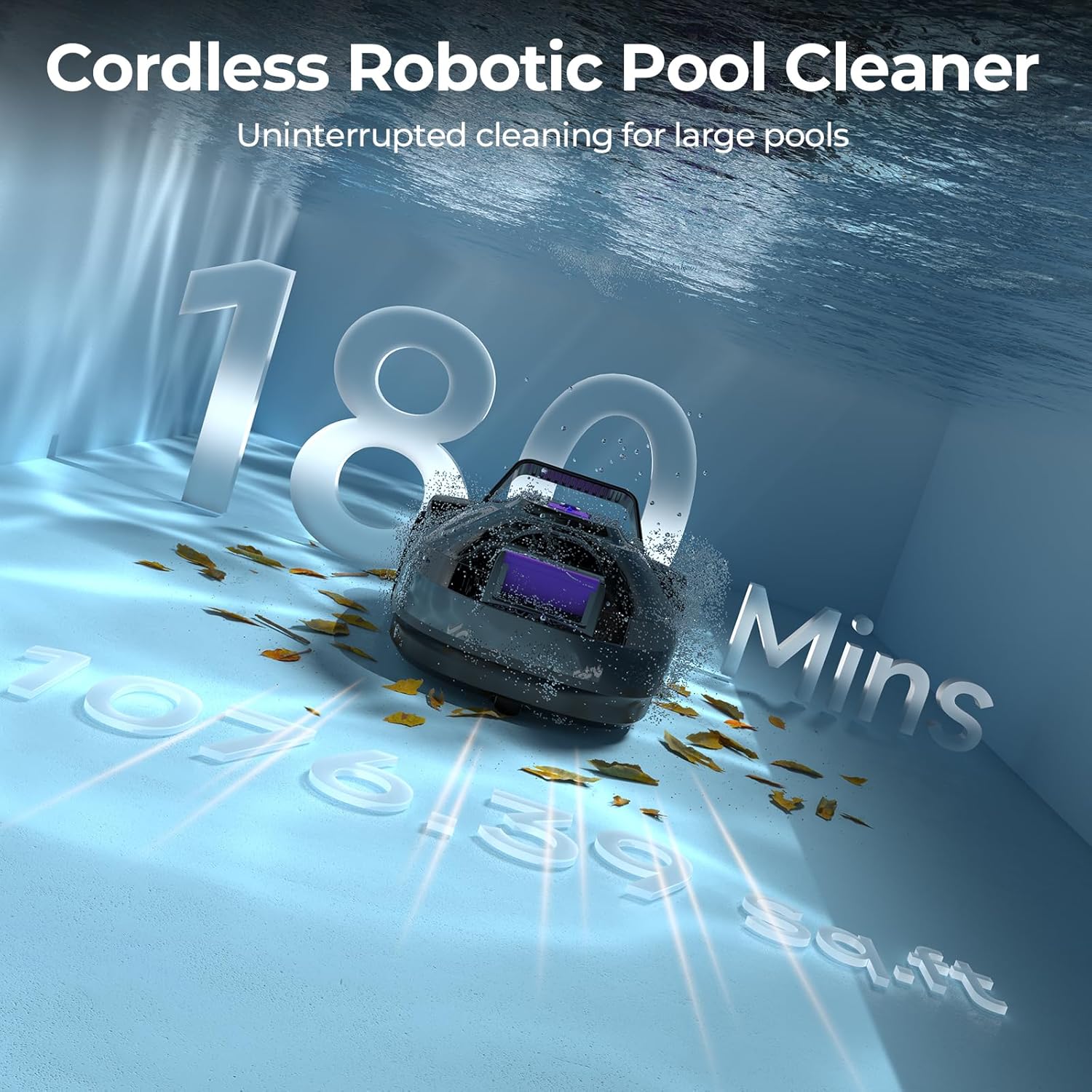 Redroad Robotic Pool Cleaner with Dual-Drive Motors,Dual-Layer Filtration, 180Min Runtime, Powerful Cordless Pool Vacuum for Above-Ground & Flat Pools,Auto-Parking Design,Double Suction Port