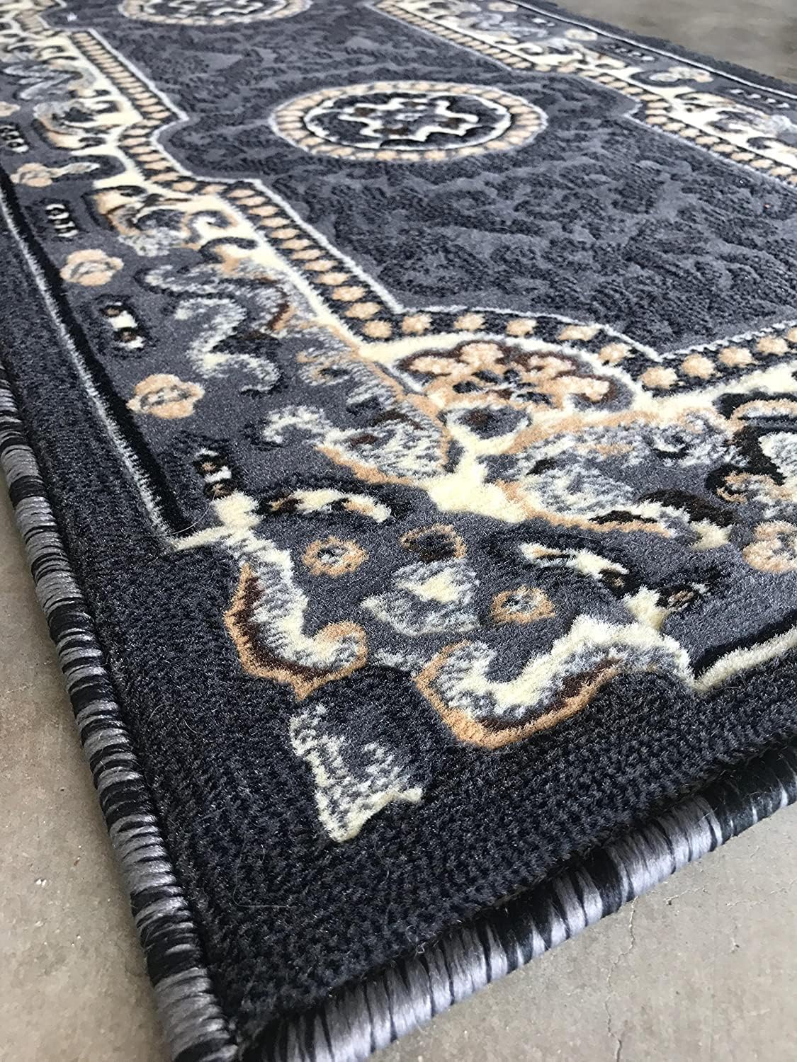 YHSF Traditional Floral Area Rug - Non-Slip Washable Carpet for Living Room, Bedroom, or Kitchen - Easy Clean Colorful Flower Rug - Grey, 2 ft x 7 ft