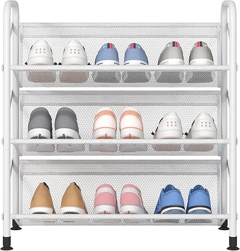 Miniatura 6 de Zapatero de 3 niveles para armario de tela de malla estrechos de metal, organizador de almacenamiento de zapatos pequeño para entrada, pasillo,