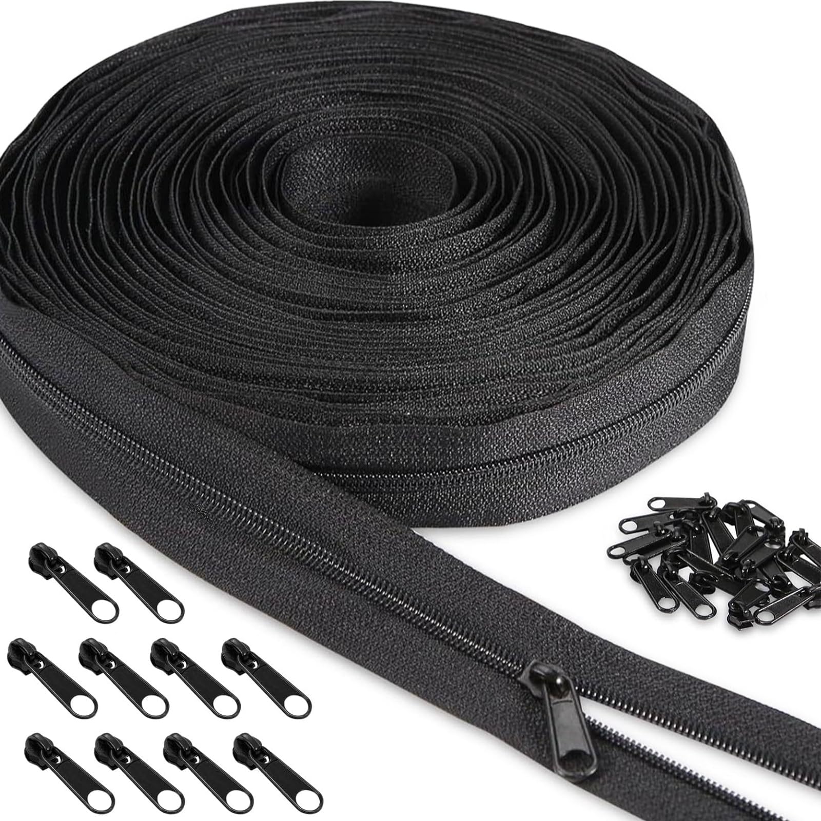 Doodlewitz Black Replacement Zip, 5 Yards Bulk Zipper, #5 Zippers For Sewing, Zipper Slider, Nylon Coil Zippers By The Yards, Replacement Sewing With 20Pcs Sliders For Diy Craft Bags