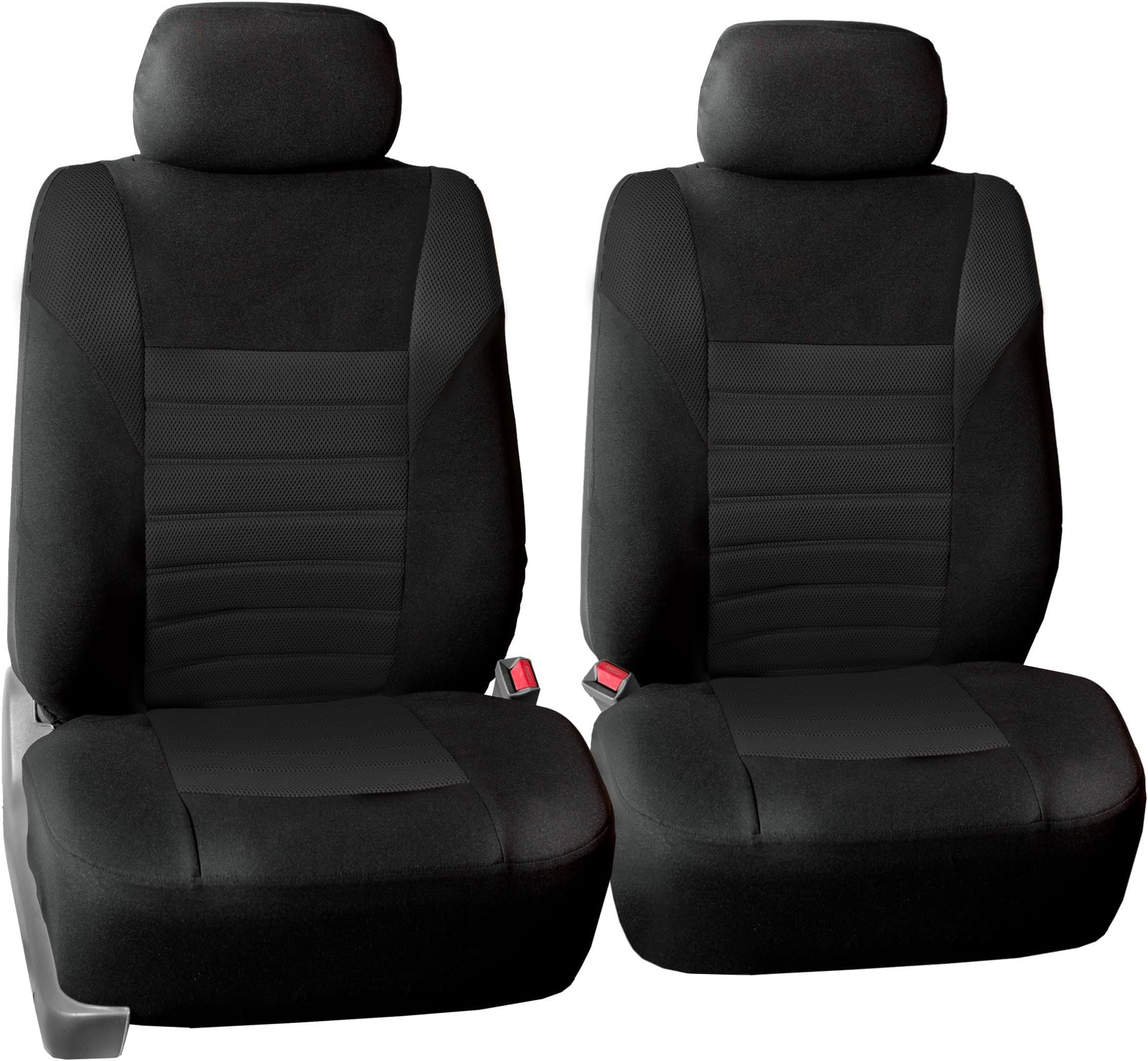 FH GROUP FB068102 3D Polyester Air Mesh Seat Covers Pair Set (Airbag Compatible) w. Gifts, Solid Black Color- Fit Most Car, Truck, SUV, or Van