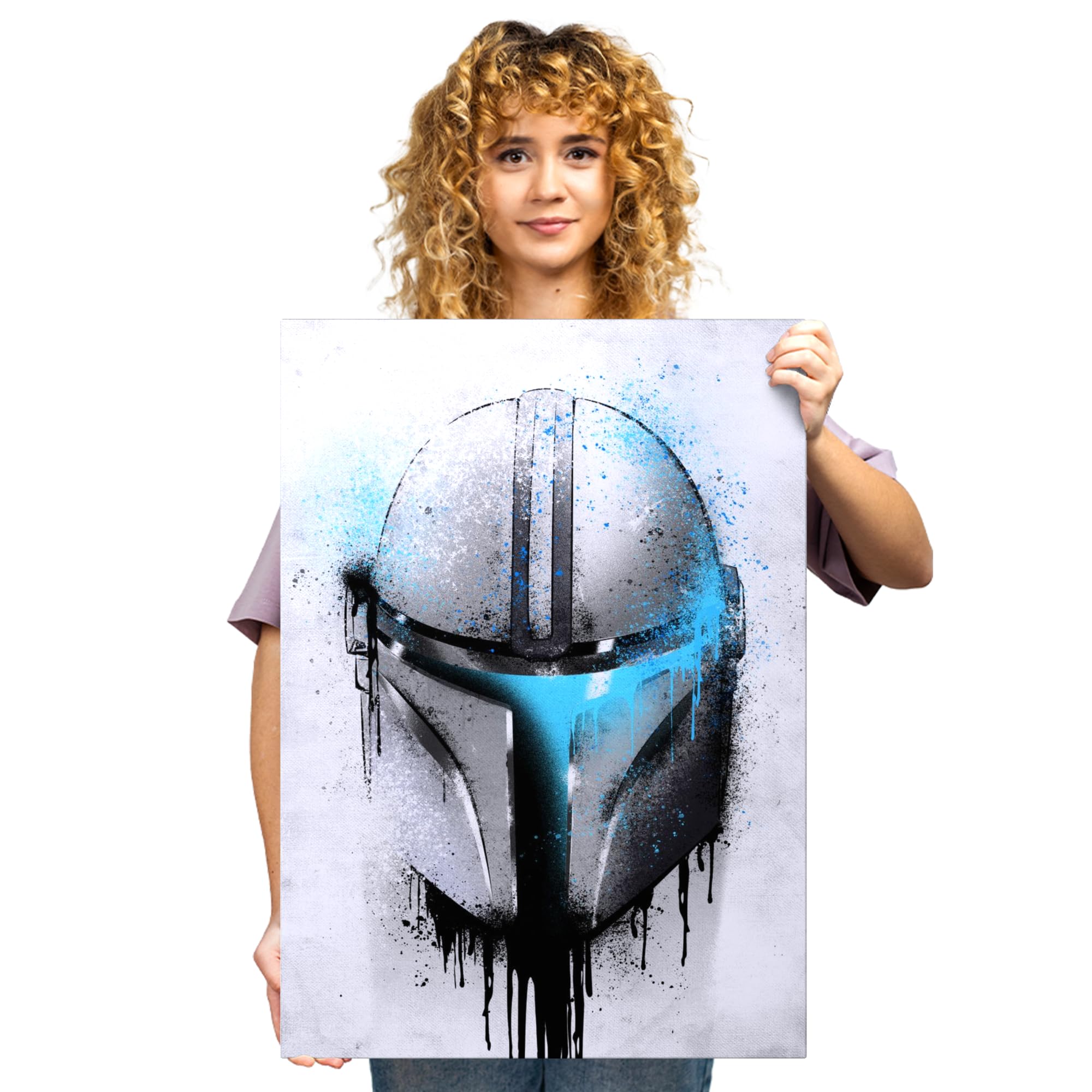 Displate - Póster de Metal - Montado con Imán - Star Wars - Helmets Graffiti - Mandalorian Graffitti - Taille L - 67,5x48cm Matt