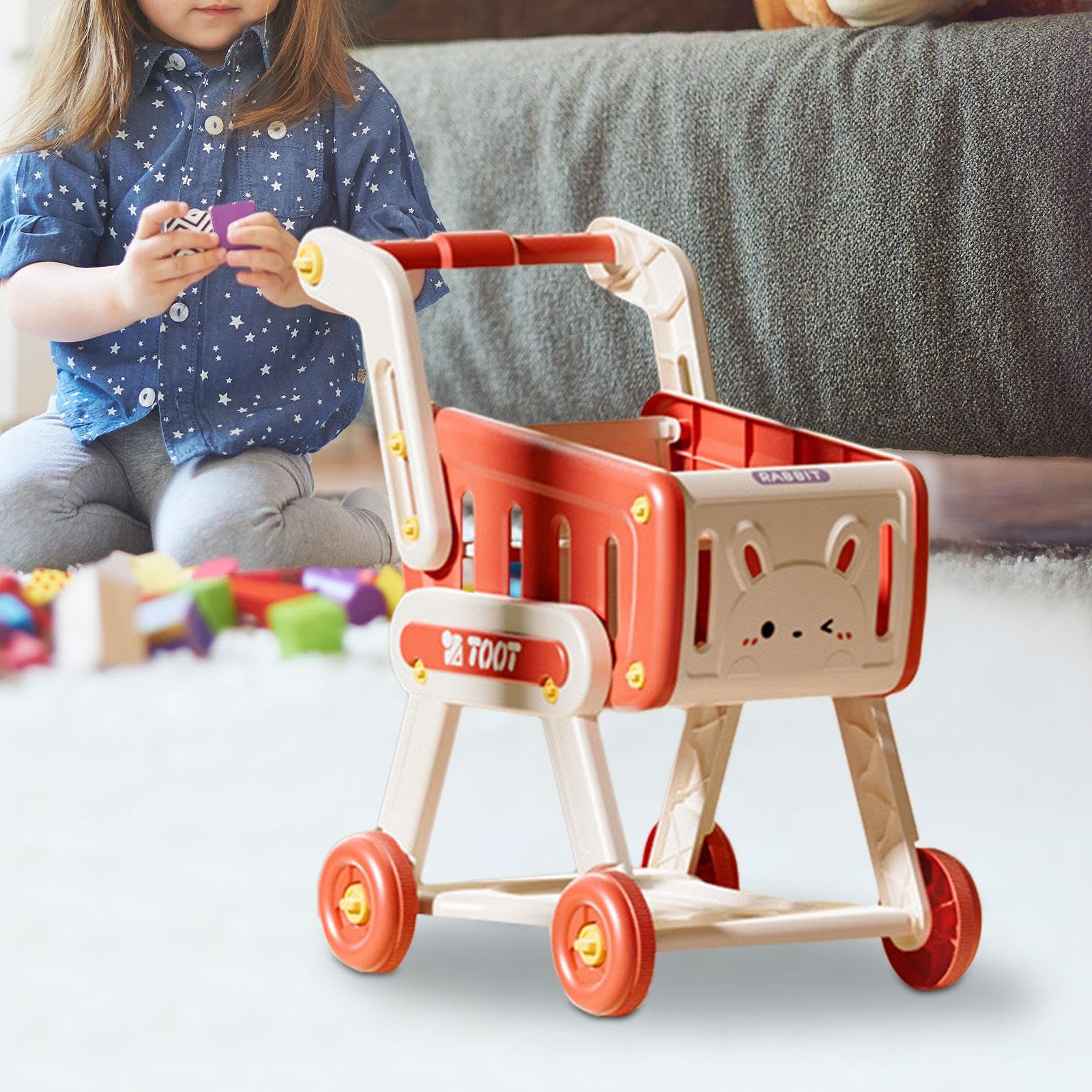 Carrello della Spesa per Bambini, Gioco di Ruolo, Carrello della Spesa Giocattolo, Carrello del Supermercato per Bambini E Bambine, Rosso