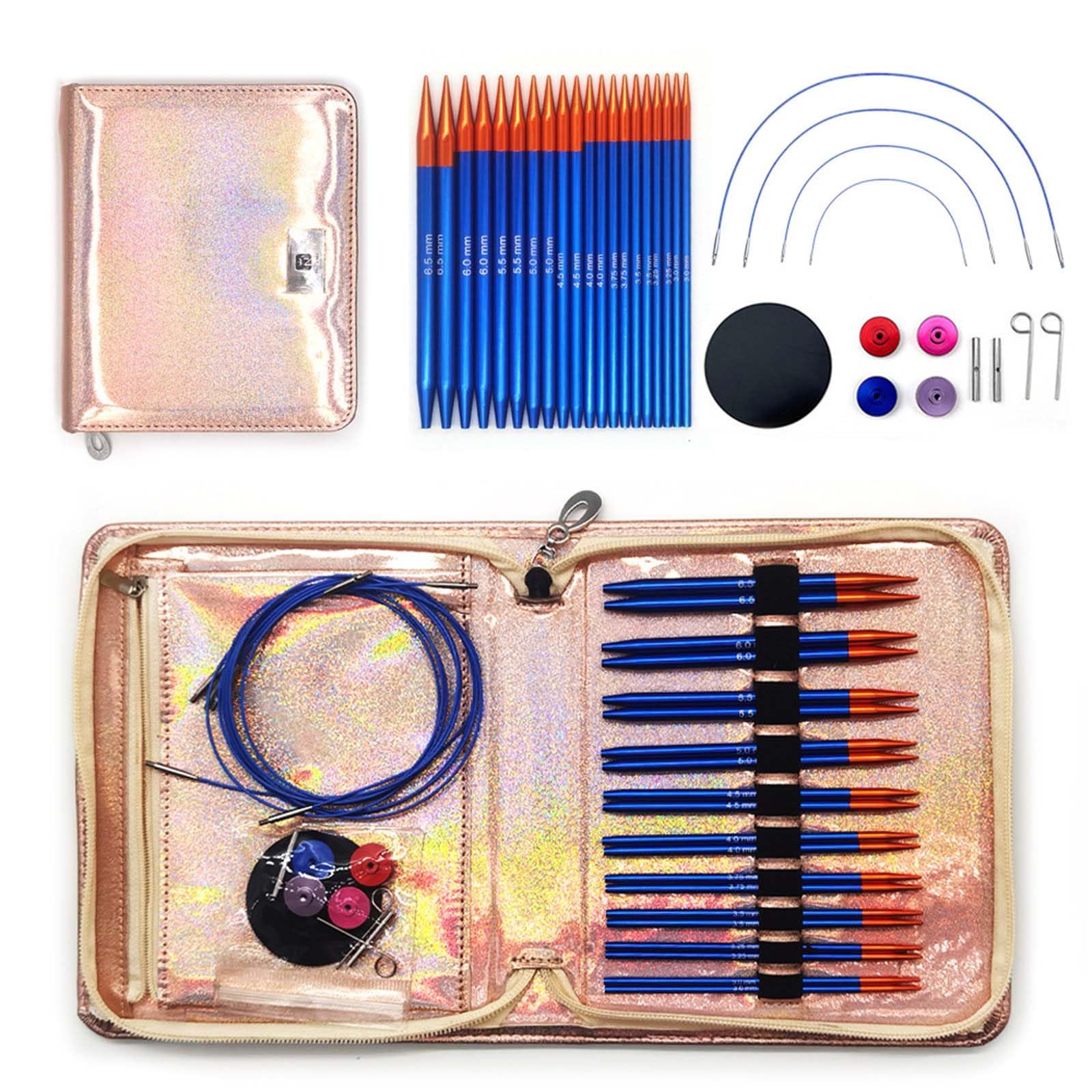 Set di ferri da maglia circolari in alluminio da 3,0 mm-6,5 mm