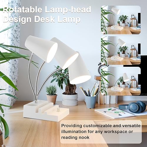 Miniatura 6 de Lámpara de escritorio de estudio con carga USB y luz nocturna tipo C, lámpara de mesa LED de cuello de cisne con atenuación continua, lámpara de