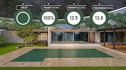 Vista 113 de WaterWarden Cubierta de seguridad sólida para alberca enterrada, cumple F1346 de la ASTM según UL, triple costura, con accesorios, 16 x 40 pies