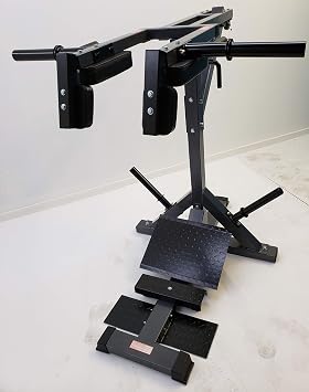 Leverage Calf & Squat Machine with Pillow Block Bearings, Finished Thick Contour Shoulder and Back Pads, Heavy Duty Diamond Plates to accommodate Short to Tall 6-6 People. Color Dark Grey