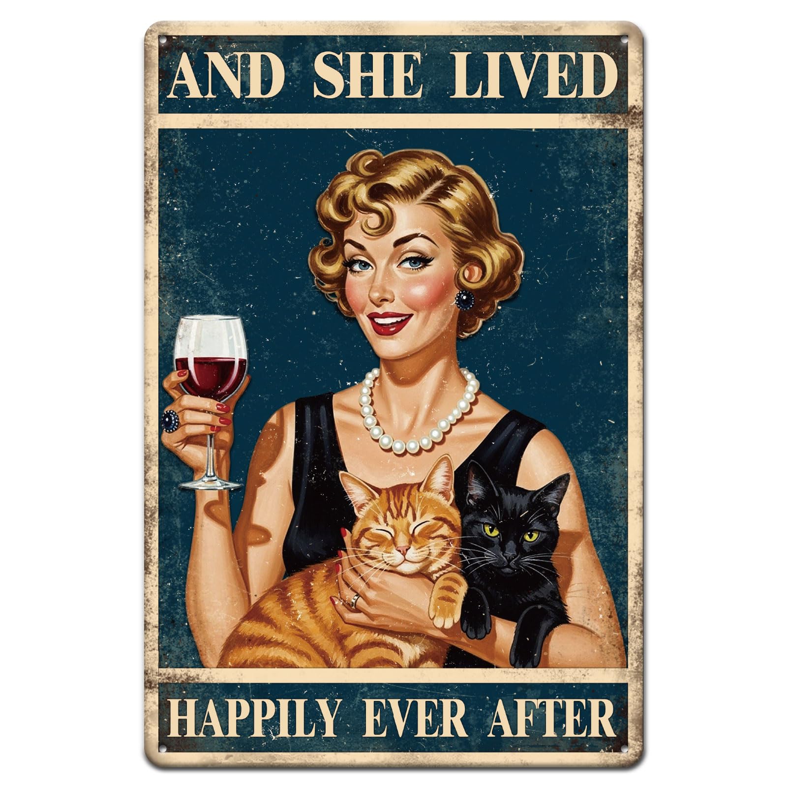 GLOBLELAND Vintage Blonde Lady Metal Tin Sign 12x8inch Cute Cats Tin Sign Retro Red Wine Metal Wall Decor for Office Home Garage Room Cafes Bars Shopstore Decoration โ image 1