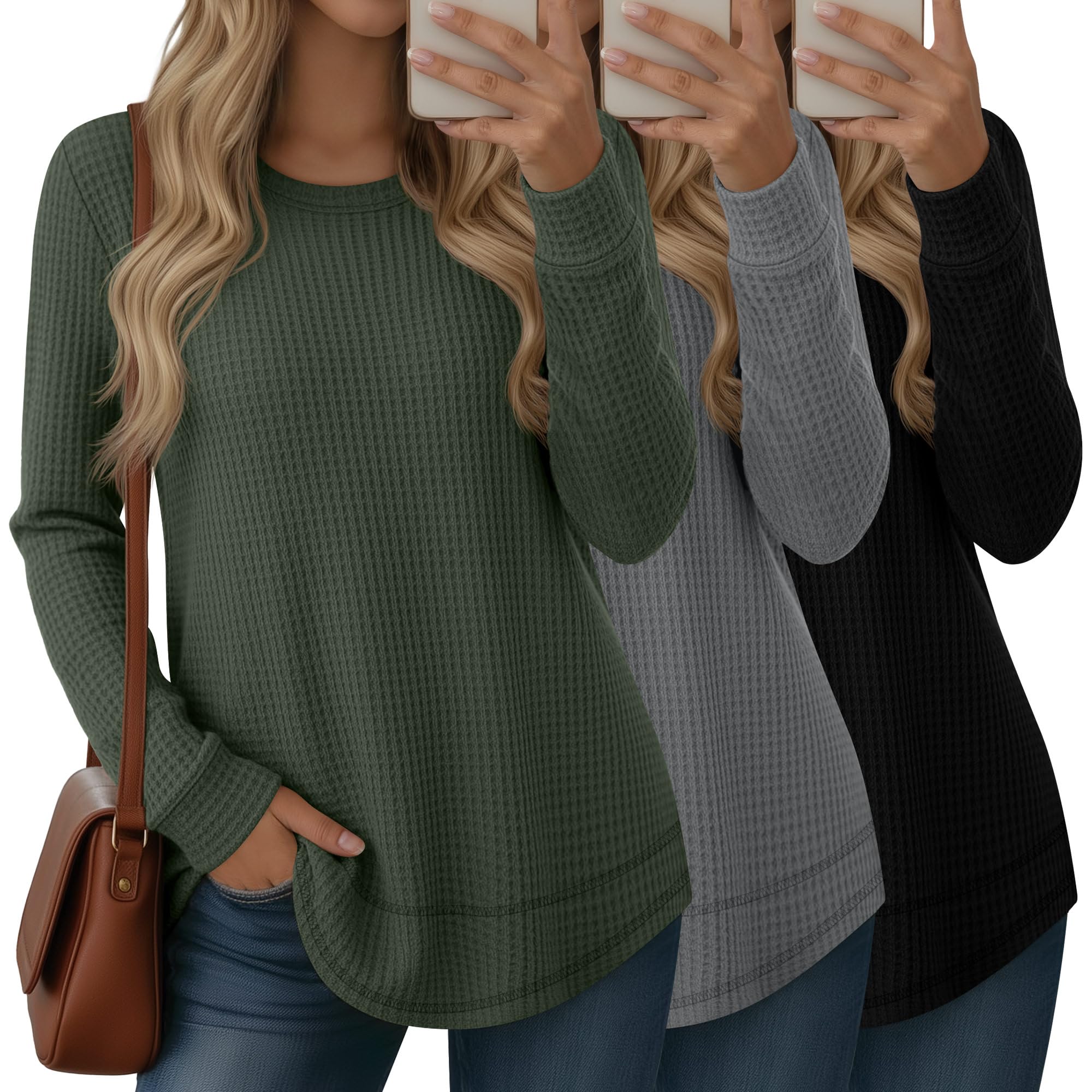 3 Pack Women's Waffle Knit Sweatshirts