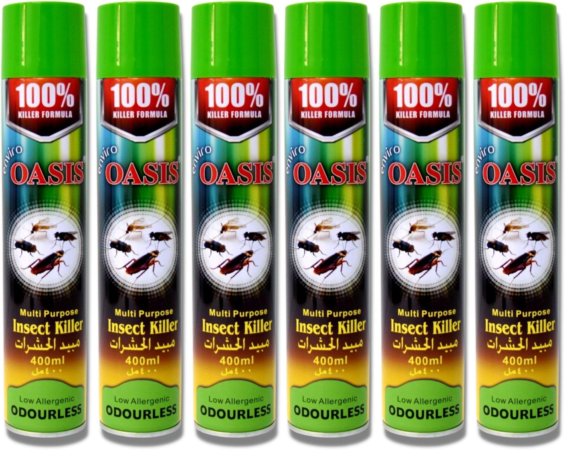 Enviro Oasis Multi purpose Low Allergenic Odourless Insect Killer Spray, 100% Mosquito, Fly, Cockroach Killer Formula 400ml (Pack of 6)