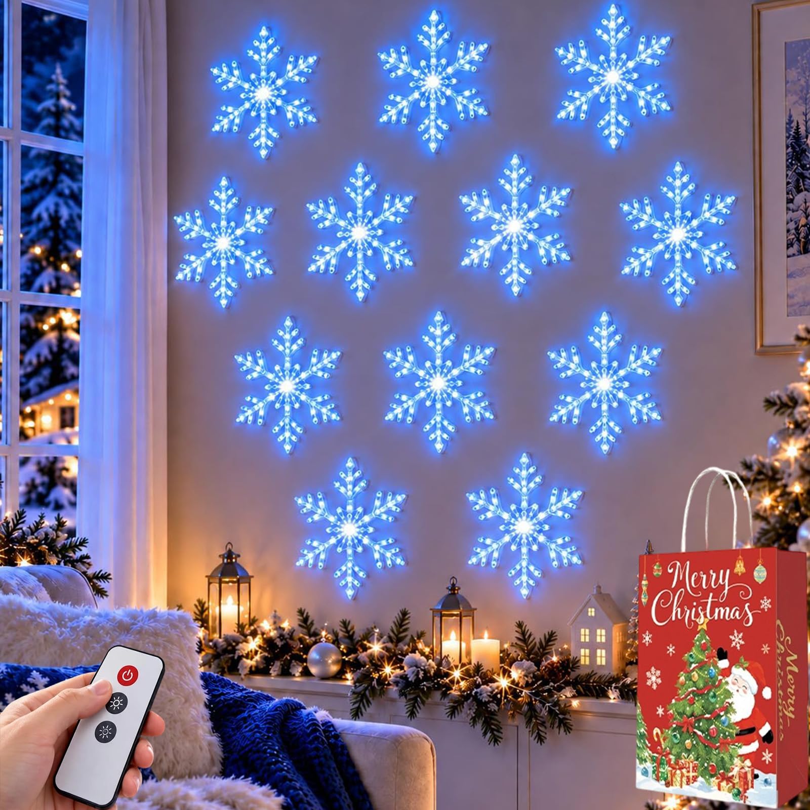 LMYDJW Led Snowflake Wall Lights, 3D Light up Snow Flake，12 Blue