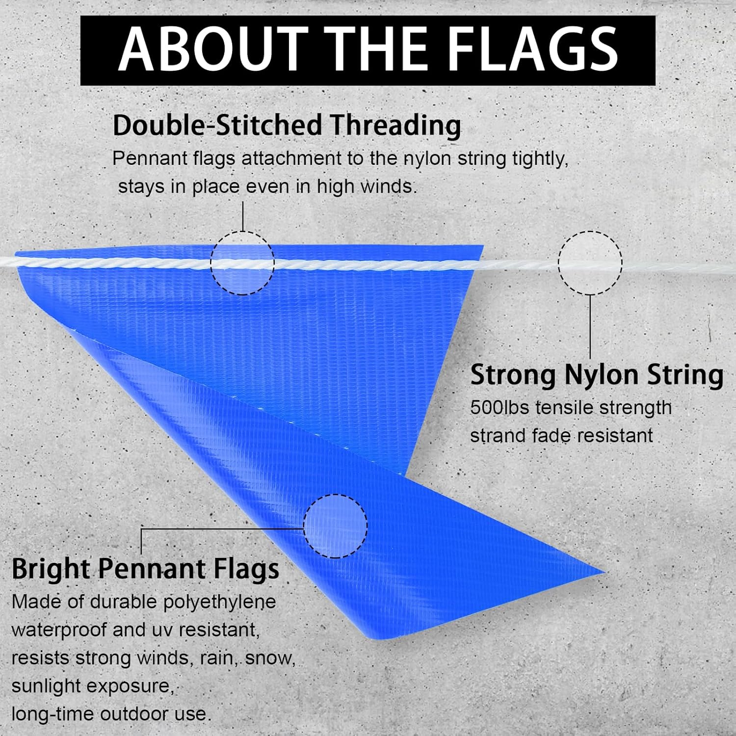 Pennant Safety Flags, Flagging Banner Warning Flag, Marking Flags on String for Parking Lot Events, Traffic Barrier Line, Yard Roof Perimeter, Boundary Construction Workplace 100ft 7x10inch - Image 2