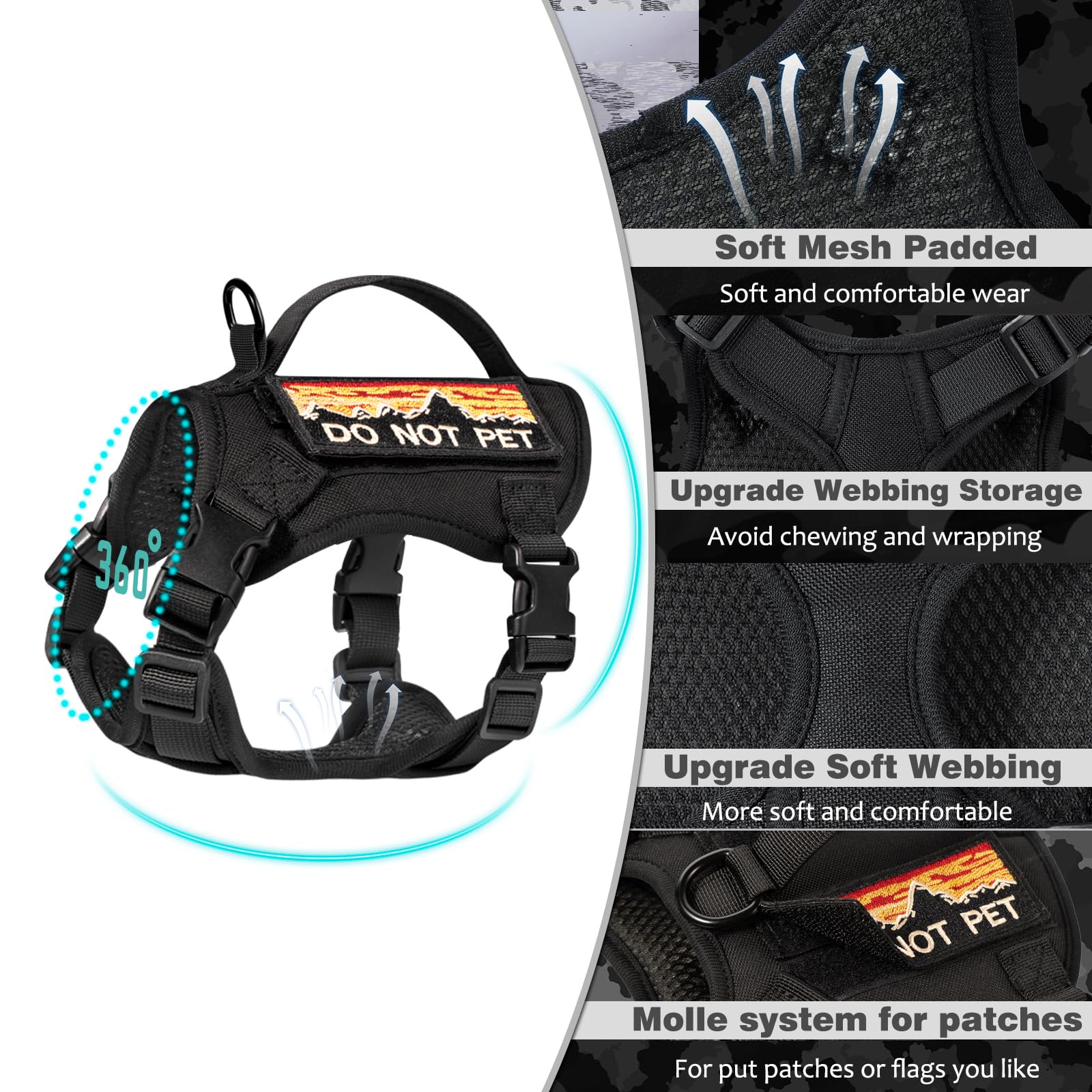 Pettorina tattica per gatti per camminare, regolabile a prova di fuga per gatti grandi, gilet traspirante facile da controllare, con maniglia, toppe Molle