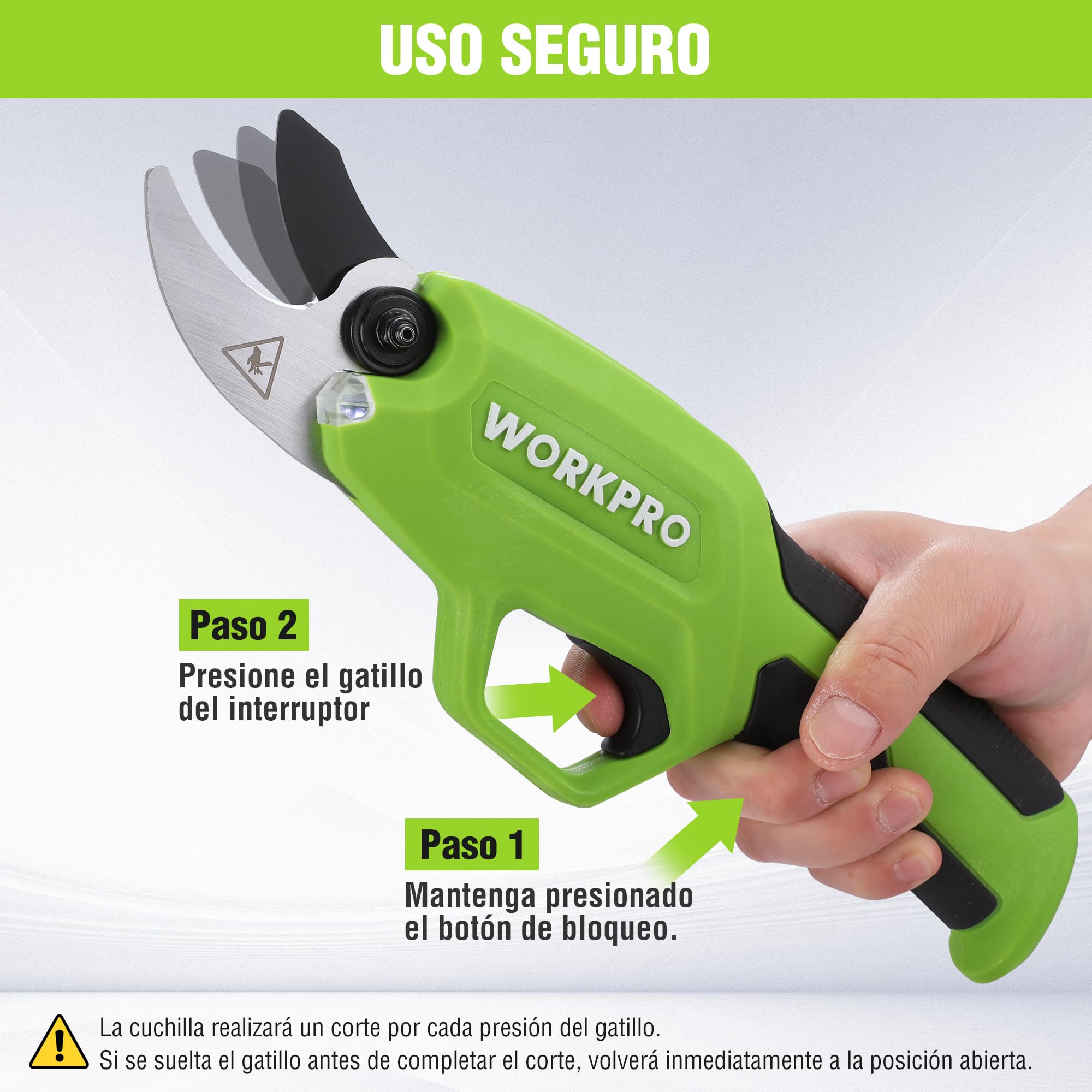 WORKPRO Tijeras de Podar Electricas de 7,2 V, Podadora Eléctrica Inalámbrica, Tijeras de Podar a Bateria de 2000 mAh, para Jardines, Ramas y Árboles Frutales