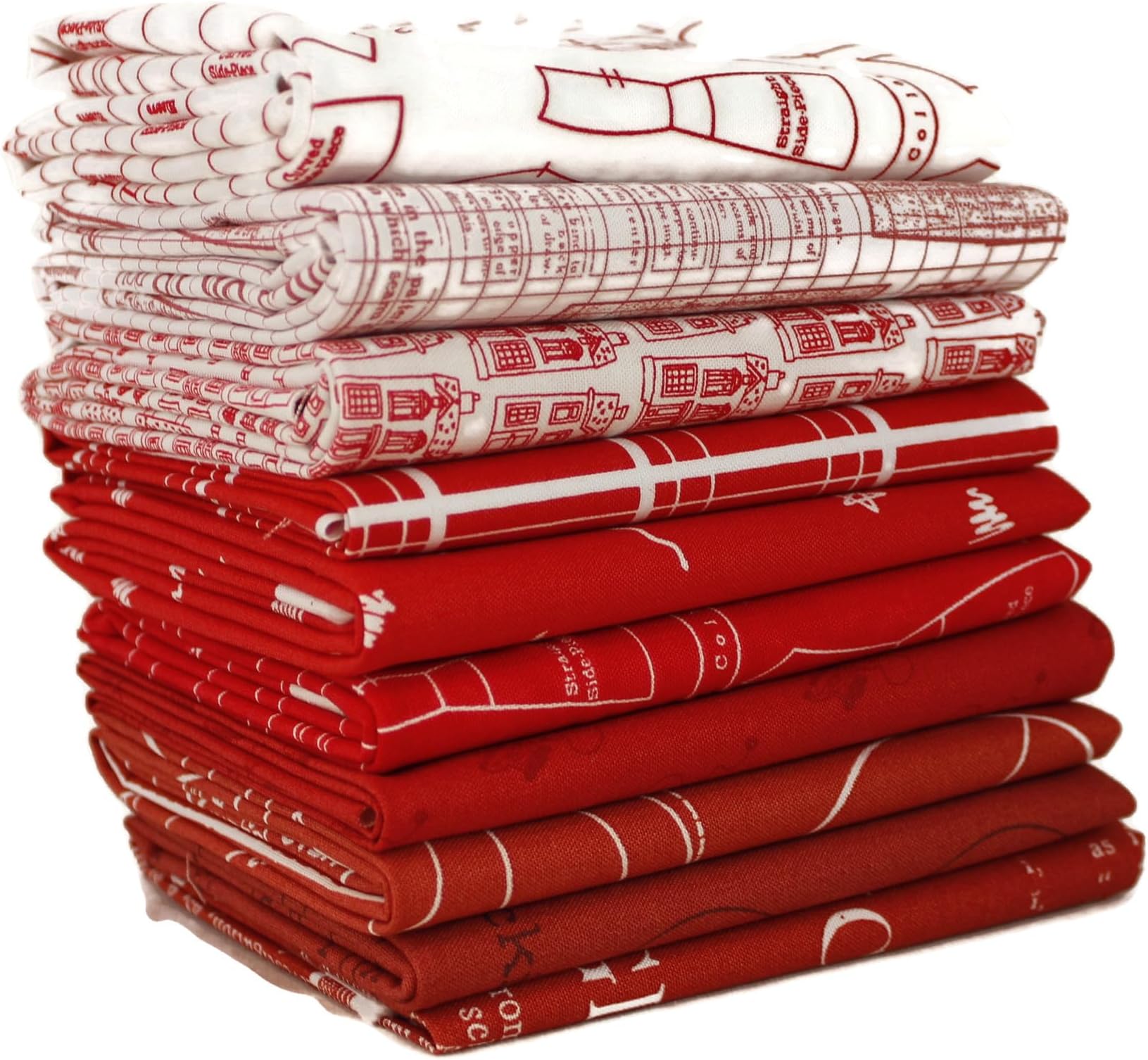 Red Fat Quarter Bundle (10 pcs) - Mixed Designers 18 x 21 inches (45.72cm x 53.34cm) fabric cuts DIY quilt fabric