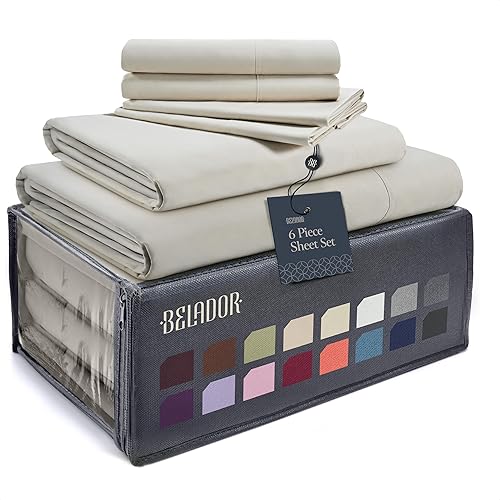 BELADOR Juego de sábanas suaves y sedosas, sábanas de lujo de 6 piezas para cama tamaño King, sábanas de bolsillo profundo de ajuste seguro con