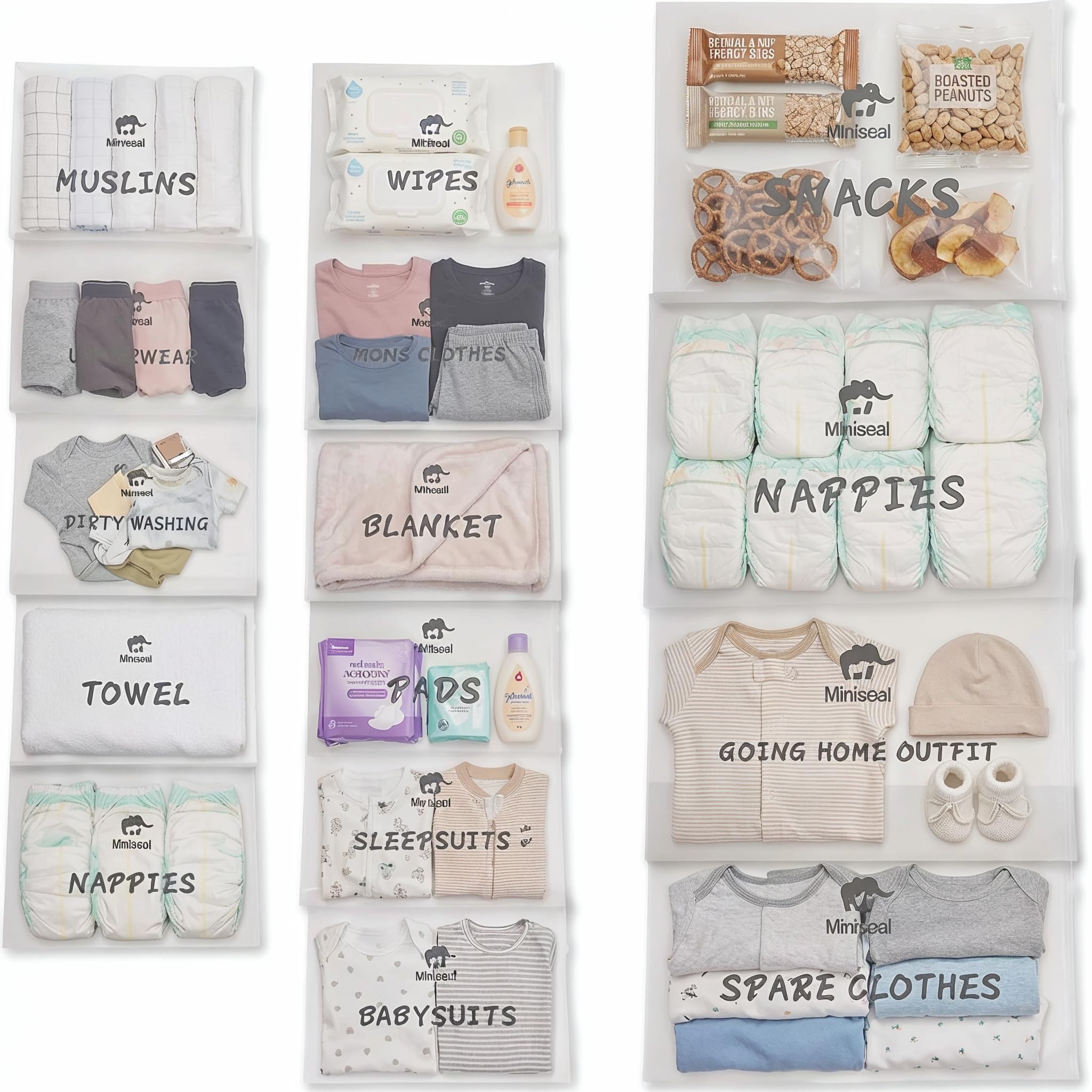 Bustine Corredino Neonato Ospedale Set 15 Pezzi Impermeabile Chiusura Zip
