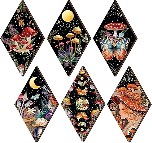 Qunclay 6 piezas de decoración de pared rústica bohemia gótica, arte de pared de fases de bruja, fases de la luna, sol, decoración del hogar, casa
