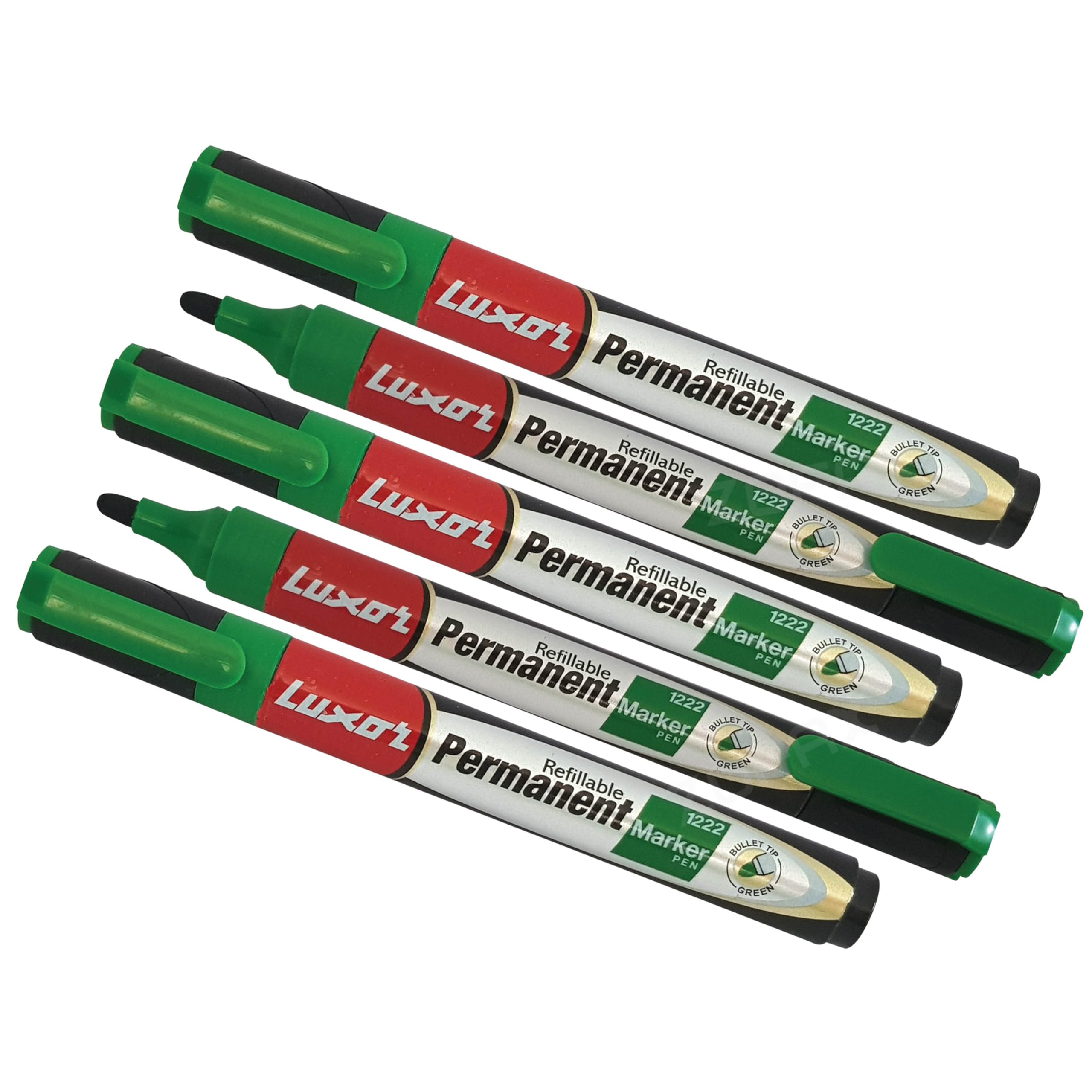 Permanent Marker Pens, GREEN, 2.0mm Bullet Tip, Pack of 5, LUXPER Smooth Ink Flow Markers, Quick Dry Ideal for Office School Everyday Use, iVAIDEX Black Ball Pen