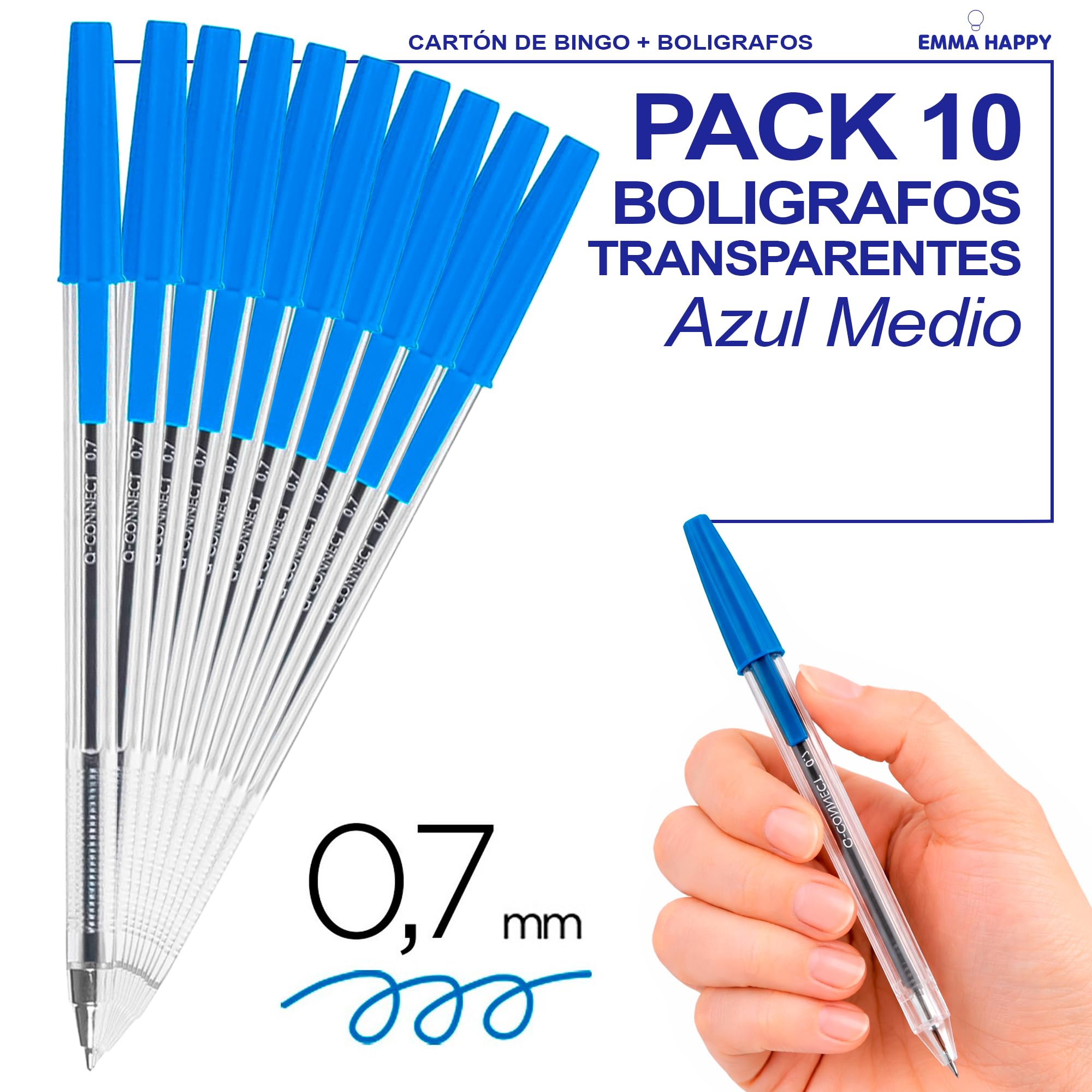 Cartones de Bingo Azules 90 Bolas – 1800 Unidades (3x600) Numeradas 1 al 90 + 10 Bolígrafos Azules – Bingo Tradicional en Cartón para Fiestas, Residencias y Asociaciones