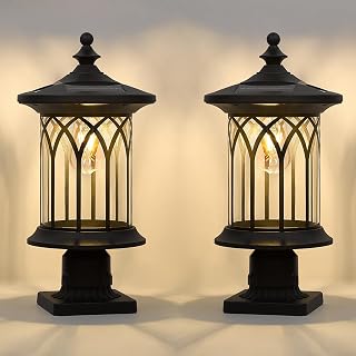 2 Pack Solar Post Lights Outdoor Waterproof Dusk to Dawn E26 IP44