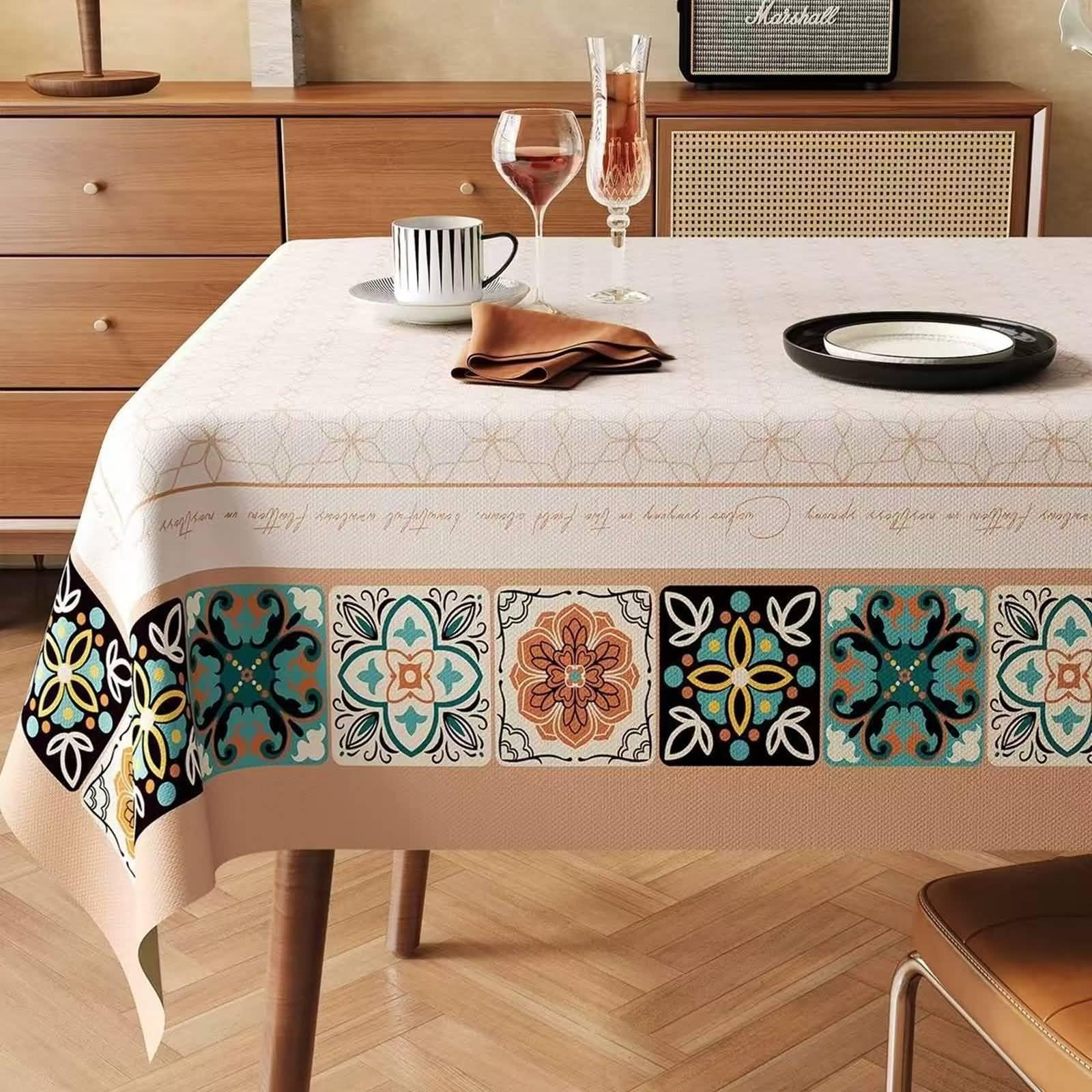 PVC Tischdecke Mit Muster, Khaki Blau Grün | 140x200CM