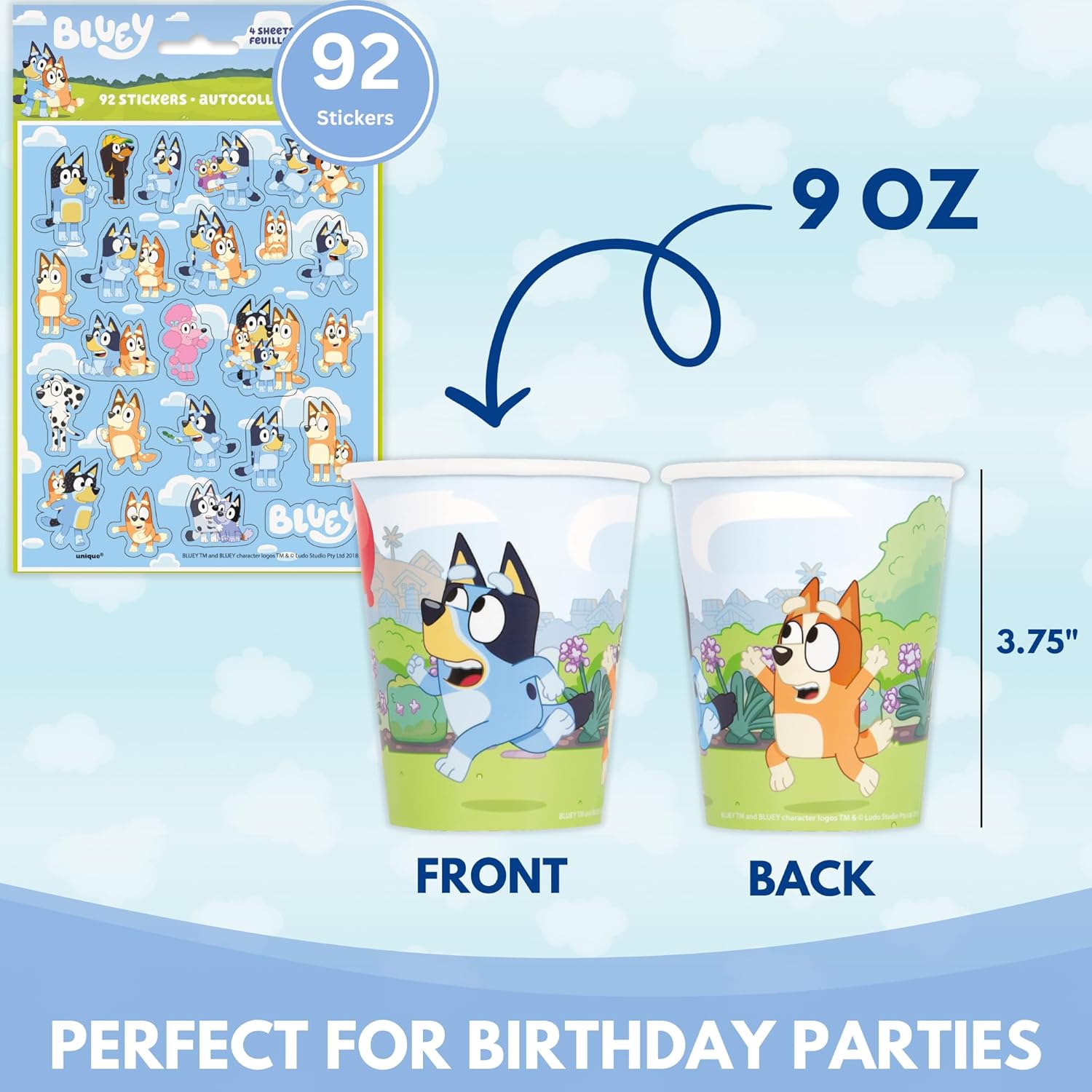 Unique Bluey Cups with Stickers | 16 Paper Cups, 4 Sticker Sheets, Checklist | Bluey Birthday Decorations | Party Supplies for Boys and Girls | Officially Licensed - Image 5