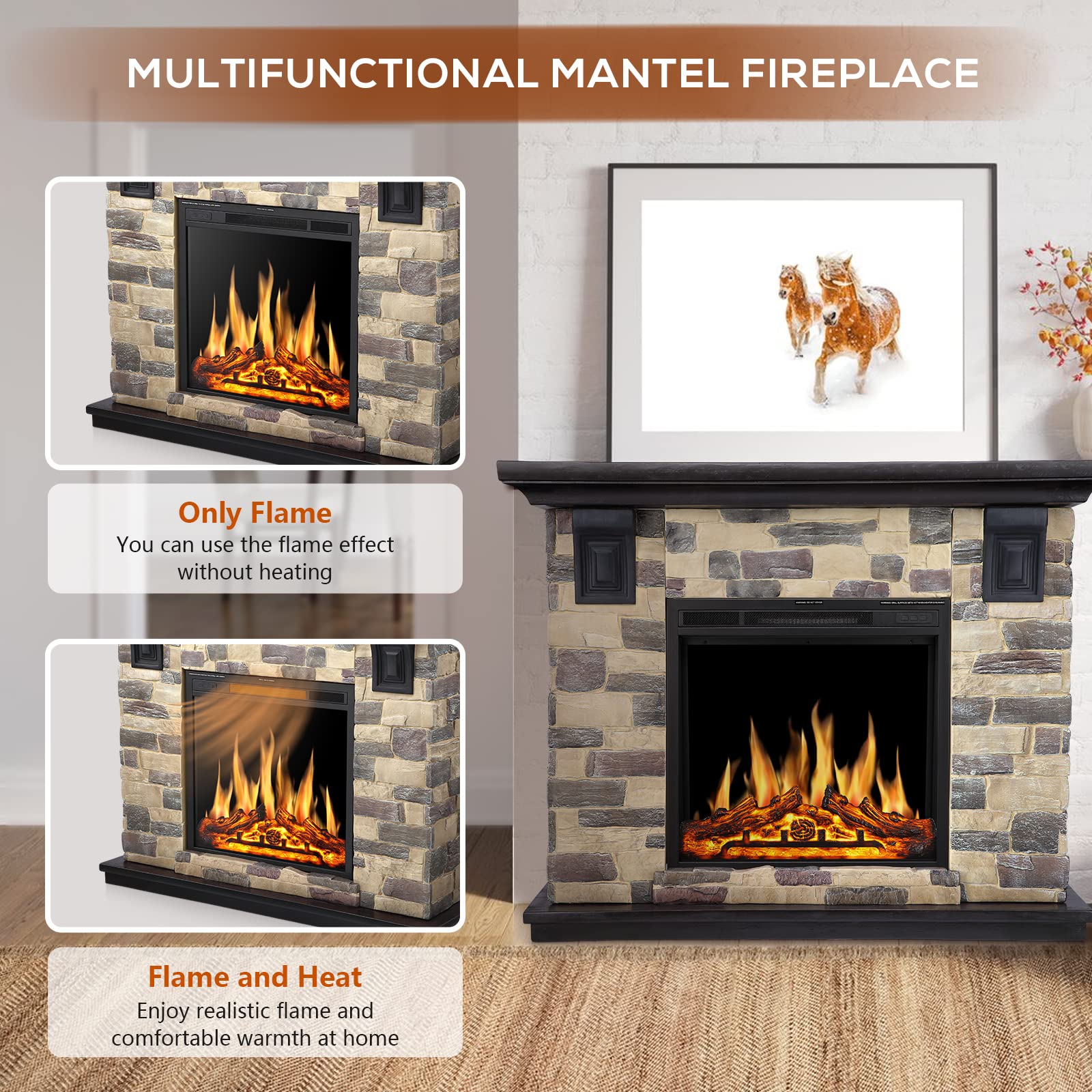 Amazon.com: R.W.FLAME Electric Fireplace Mantel Package, 50 inch  Freestanding Stone Fireplace Heater TV Stand with Remote Control, 7 Flame  Brightness Settings, 750W/1500W… : Home u0026 Kitchen