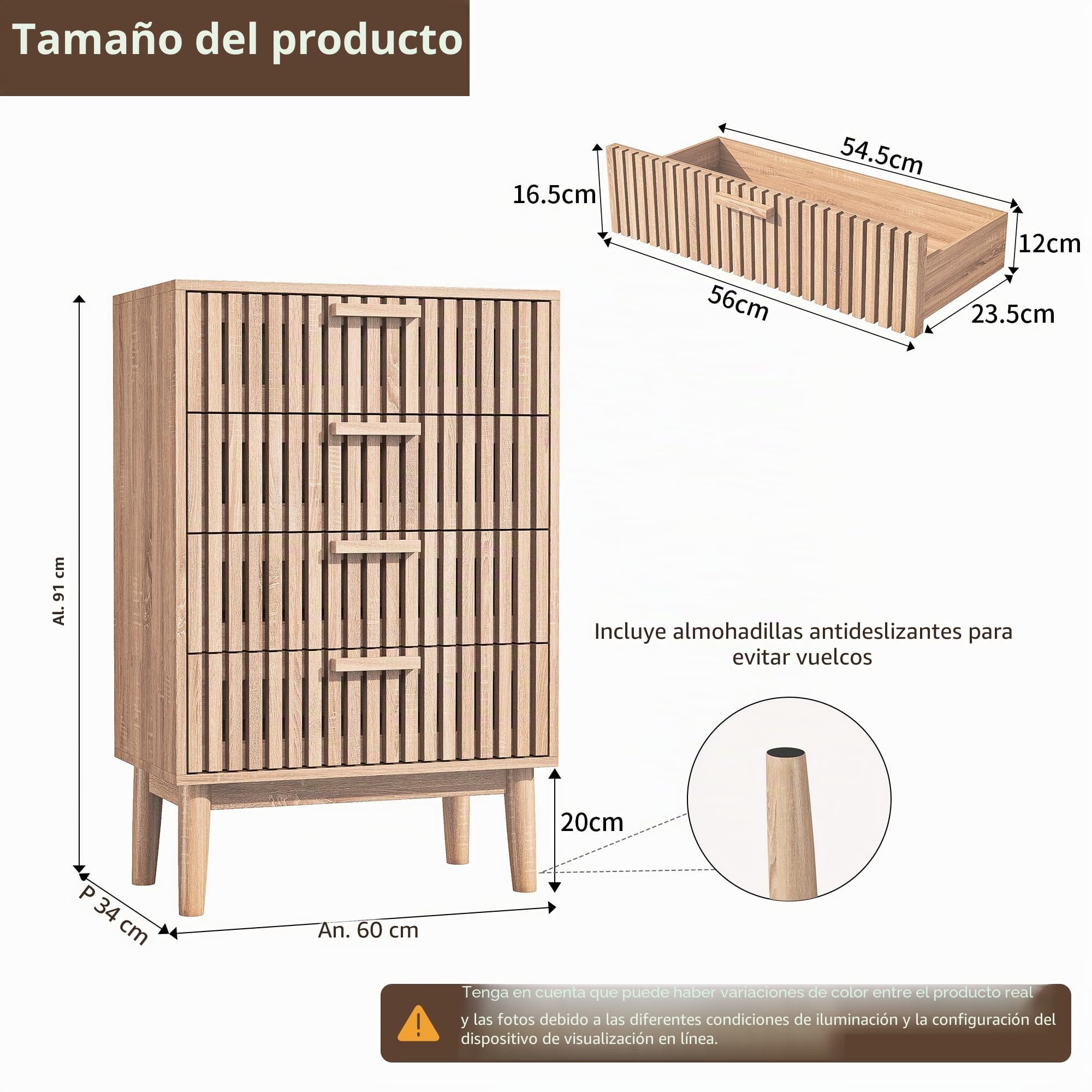 Cómoda con 4 cajones, cómoda para dormitorio, cómoda moderna, cómoda de madera con asas, aparador, cajonera de almacenamiento para pasillo, salón, dormitorio