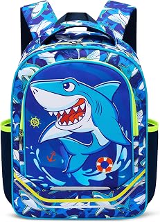 Shark Backpack for Boys - 15 Inch Boys Backpacks for Kids School Kindergarten Primary Elementary Schoolbag Bookbag Blue Backpack with Chest Strap and Bottle Pocket Travel Casual Daypacks