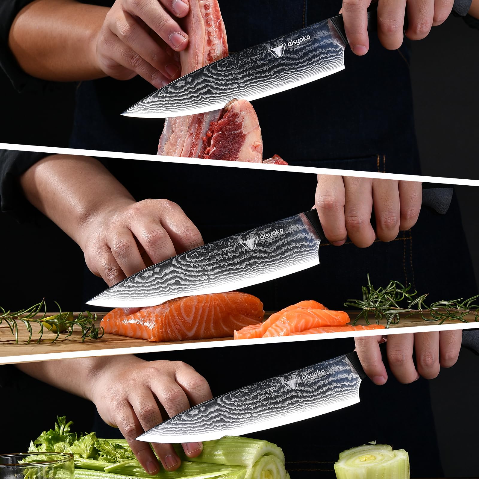 aisyoko Professional Chef Knife 8 "Damascus Kitchen Knife 8C High carbon stainless steel Super sharp,Ergonomic Full Tang ABS Anti-Skid Handle utility knife Japanese Cooking Knife with Luxury Gift Box — Amazon image 2
