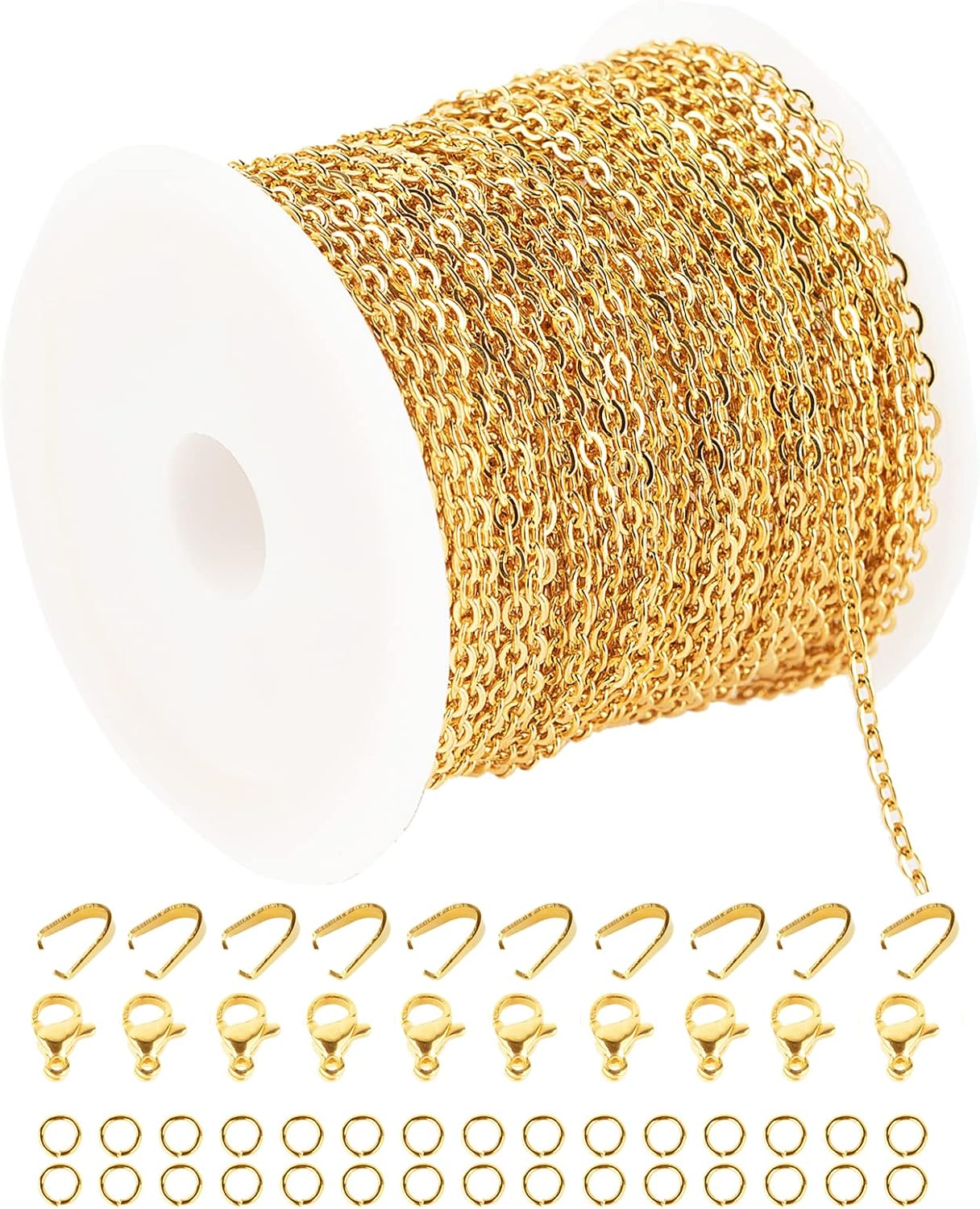 UMAOKANG 33 Feet Gold Plated Chains for Jewelry Making Flat